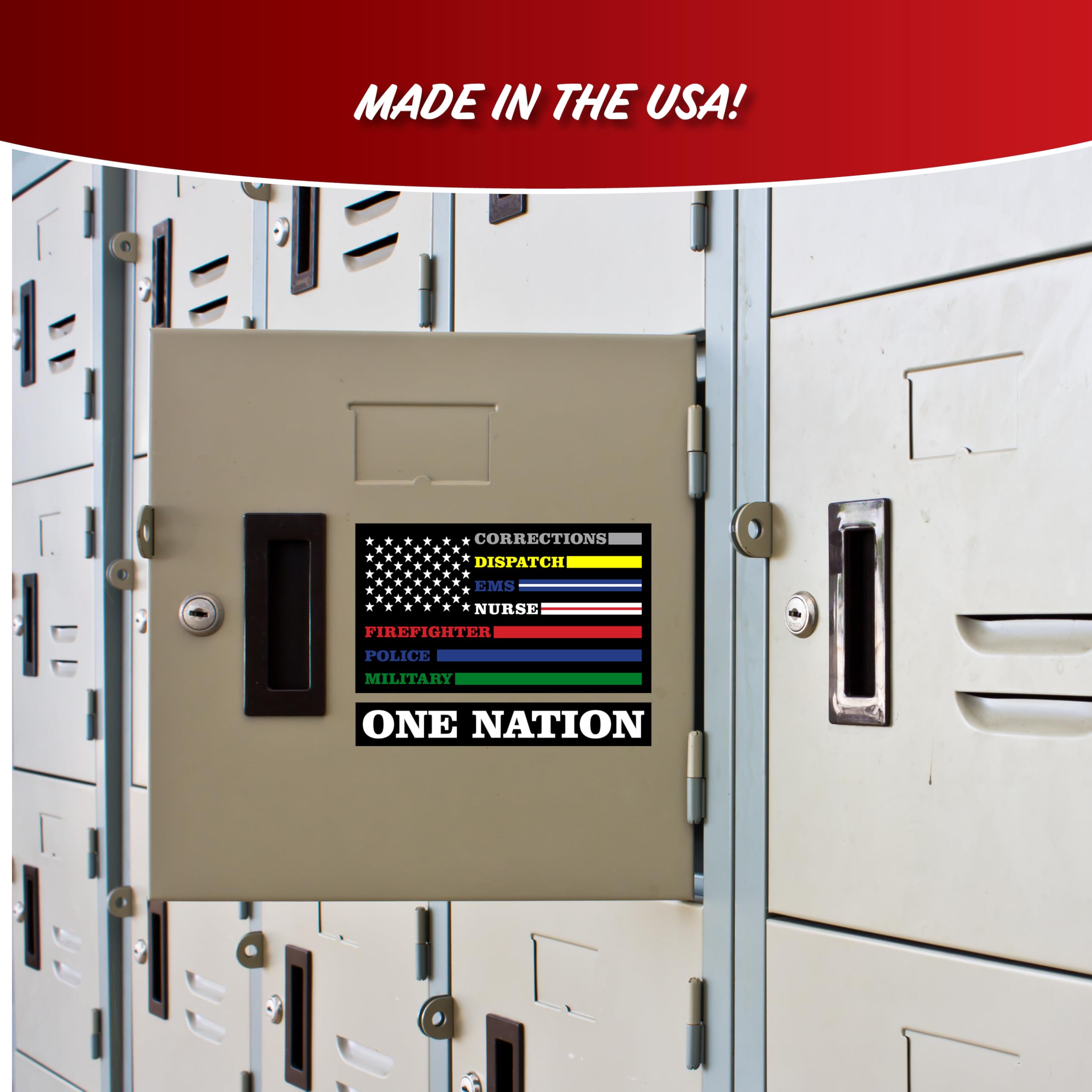 One Nation Thin Line Flag Decals - Patriotic Stickers for Corrections, Dispatch, EMS, Nurses, Firefighters, Police & Military - 6.75