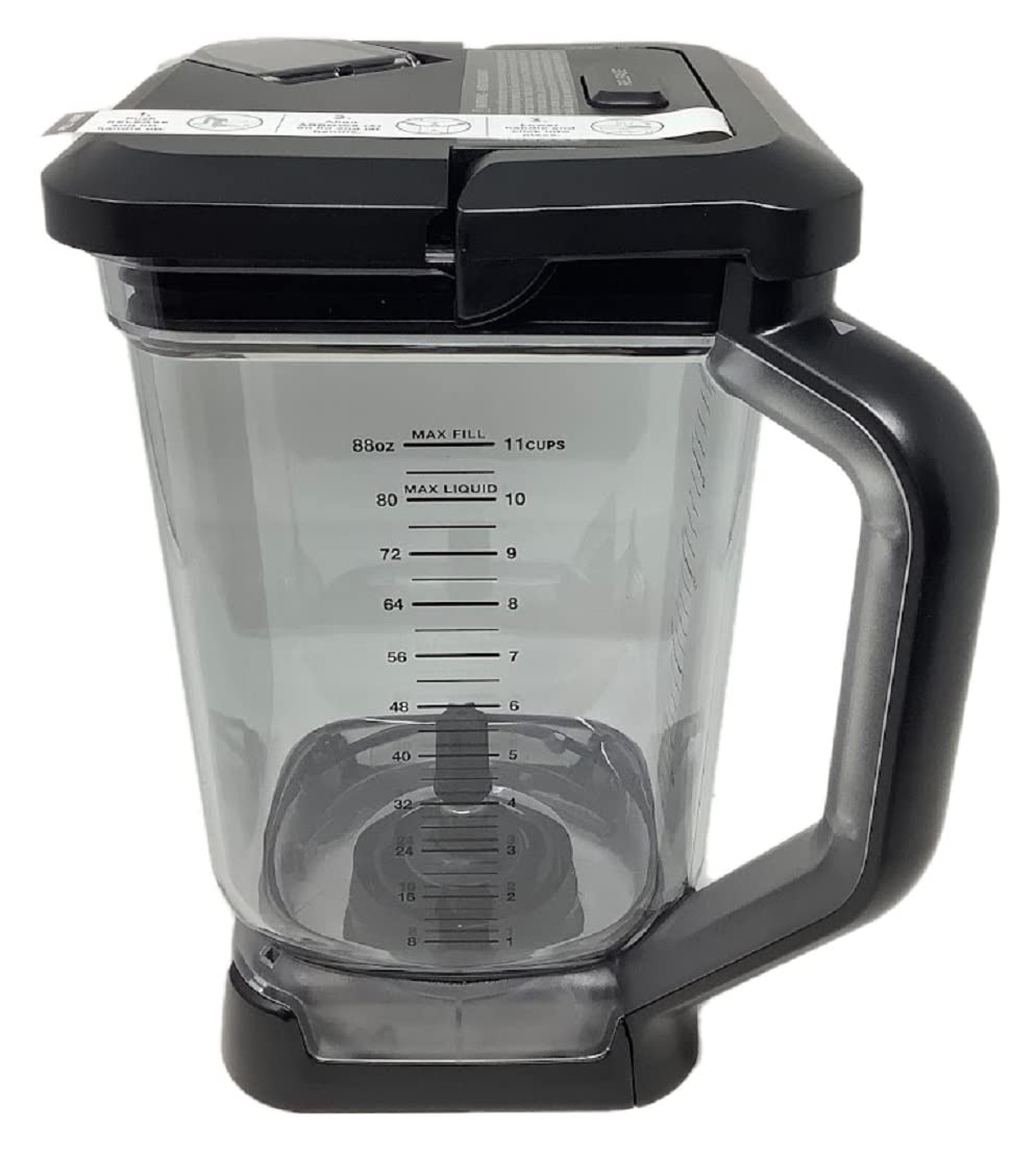 Shark Ninja 88 oz (11 Cups) Pitcher with Locking Lid - Compatible with BL2012 BL2013 BlendMax Duo Auto-iQ Boost 1600W Blender - Clear & Black Blender Replacement Pitcher - Perfect for Smoothies, Soups & Frozen Drinks