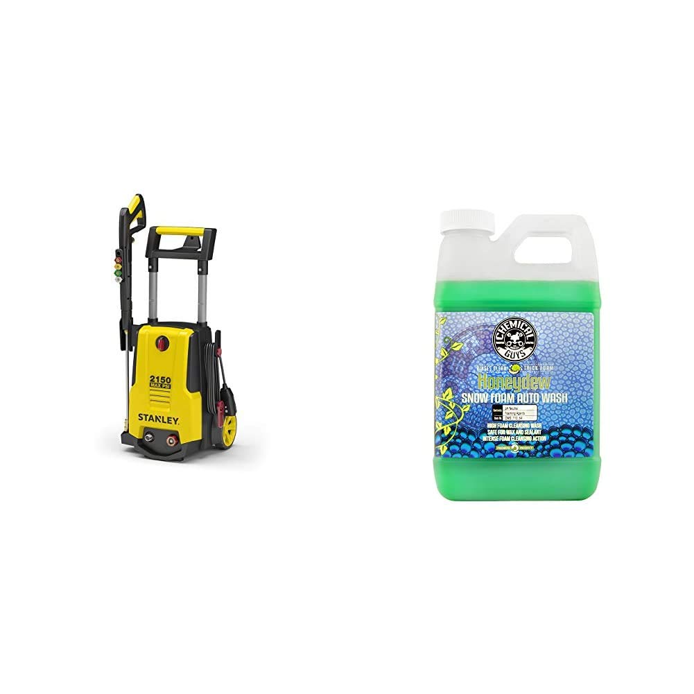 Stanley SHP2150 Electric Pressure Washer 2150 PSI 1.4 GPM with Spray Gun, Quick Connect Nozzles, Foam Cannon & 25' Hose - Chemical Guys CWS_110_64 Honeydew Snow Foam Car Wash (64 Oz) - Perfect for Home Cleaning, Car Washing, Deck & Patio Maintenance
