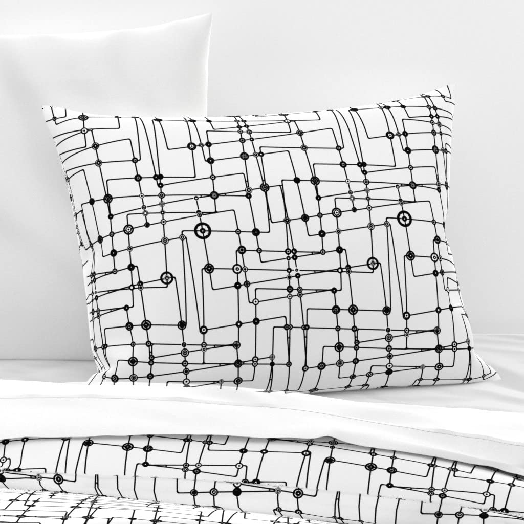 Custom Black White Abstract Mid Century Modern Space Monochrome Computer Robots Print Cotton Sateen Sham - Standard Size Bedding for Contemporary Home Decor | Perfect for Guest Rooms, Kids' Bedrooms & Modern Interior Design