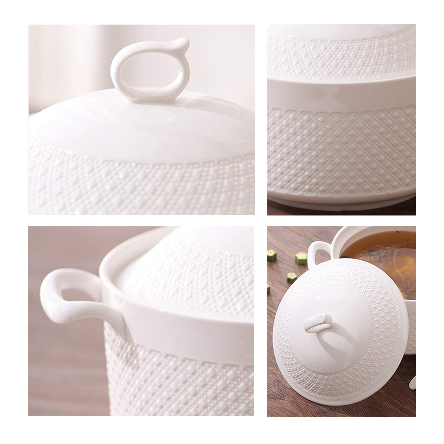 BAKOUSTAR 9-Inch Double Handle Pure White Ceramic Soup Tureen with Lid - Heat-Resistant Round Casserole Dish, Clay Pot & Earthen Cookware - Perfect for Serving Soups, Stews & Hot Dishes - Elegant Gift Box Packaging