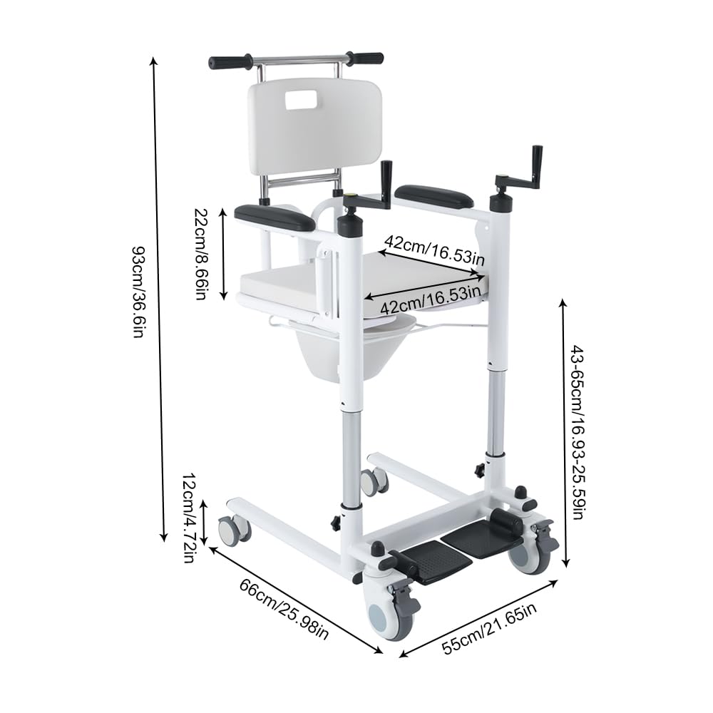 Portable Patient Lift Transfer Wheelchair for Elderly & Disabled - 180° Split Seat with Toilet & Shower Commode | Mobility Aid for Home Care, Hospital Use & Bathroom Safety