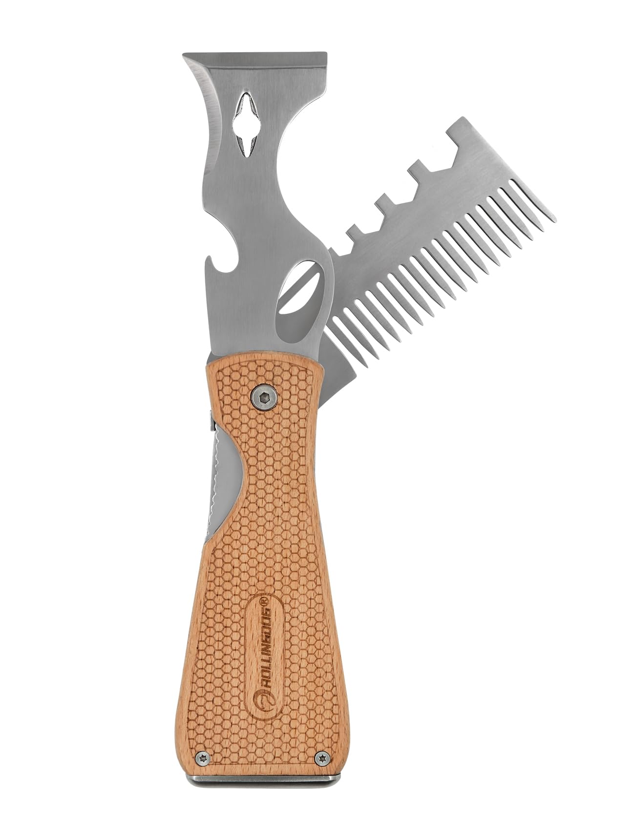 ROLLINGDOG Paint Scraper Tool - Folding Painters Tool with Beech Wood Handle, Includes Paint Roller Cleaner, Nail Puller & Putty Knife | Perfect for Wall Prep, DIY Painting Projects & Home Renovation