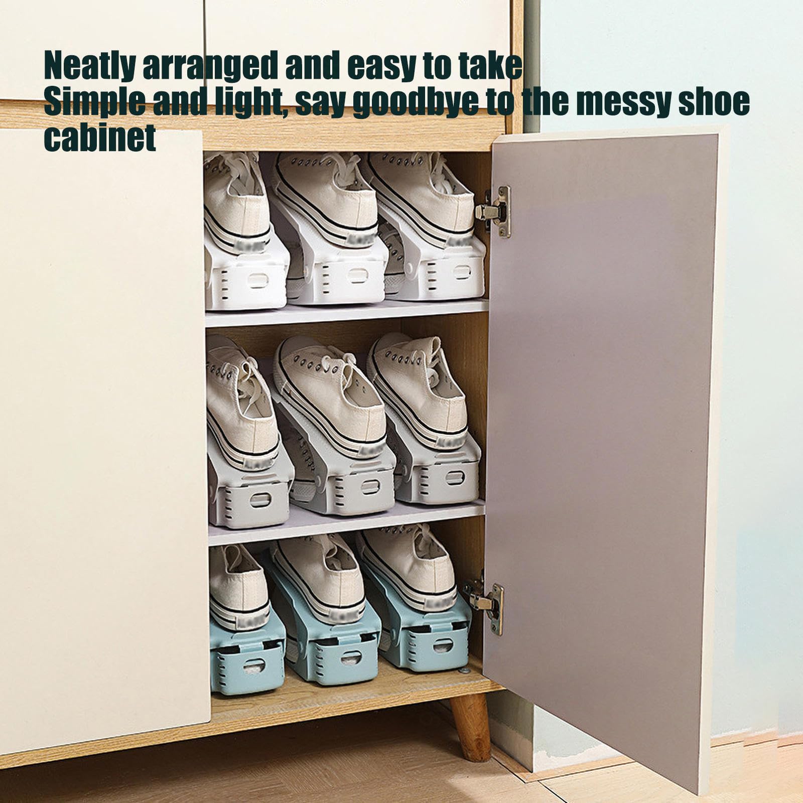 Adjustable Double Deck Shoe Slot Organizer - Space Saving Freestanding Stacking Shoe Holder for Closet & Entryway (Blue, 30 Pairs) - Perfect for Home, Dorm & Apartment Organization