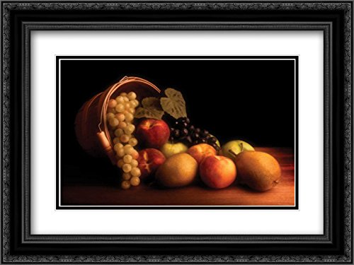 18x15 Black Ornate Framed Double Matted Museum Art Print - Basket of Fruit Painting - Wall Decor for Living Room, Dining Room & Office