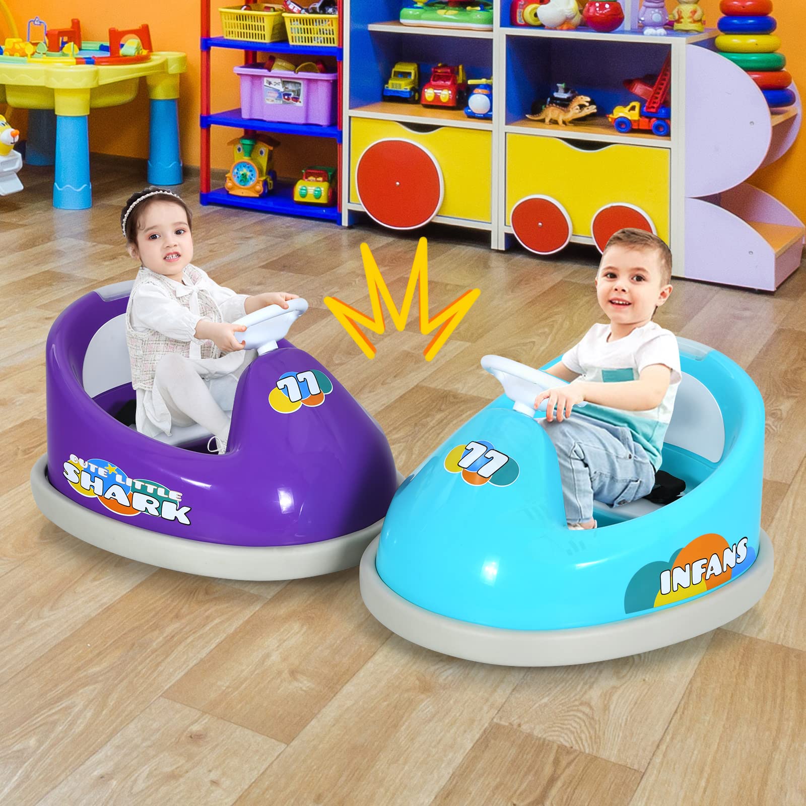 INFANS 6V Kids Electric Ride On Car with 360° Spin, Remote Control, LED Lights & Bluetooth - Rechargeable Bumper Toy Vehicle for Boys & Girls (Purple) | Perfect for Indoor Play, Backyard Fun & Birthday Gifts