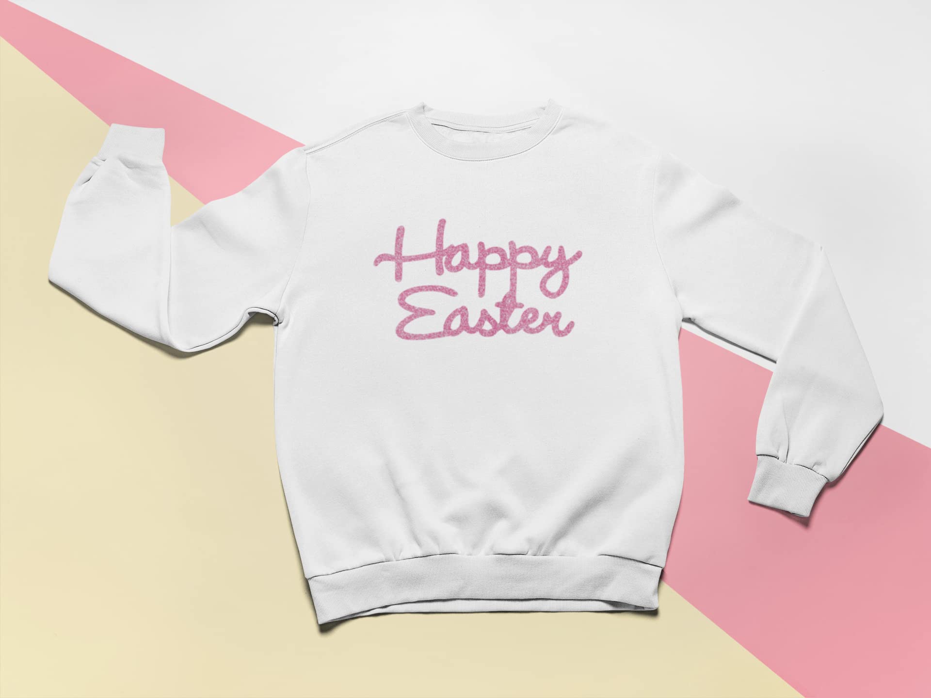 Happy Easter Iron On Decal - Easter Shirt Decal with Blue Glitter - Heat Transfer Patch for DIY Easter Gifts & Applique - Perfect for T-Shirts, Tote Bags & Easter Decorations