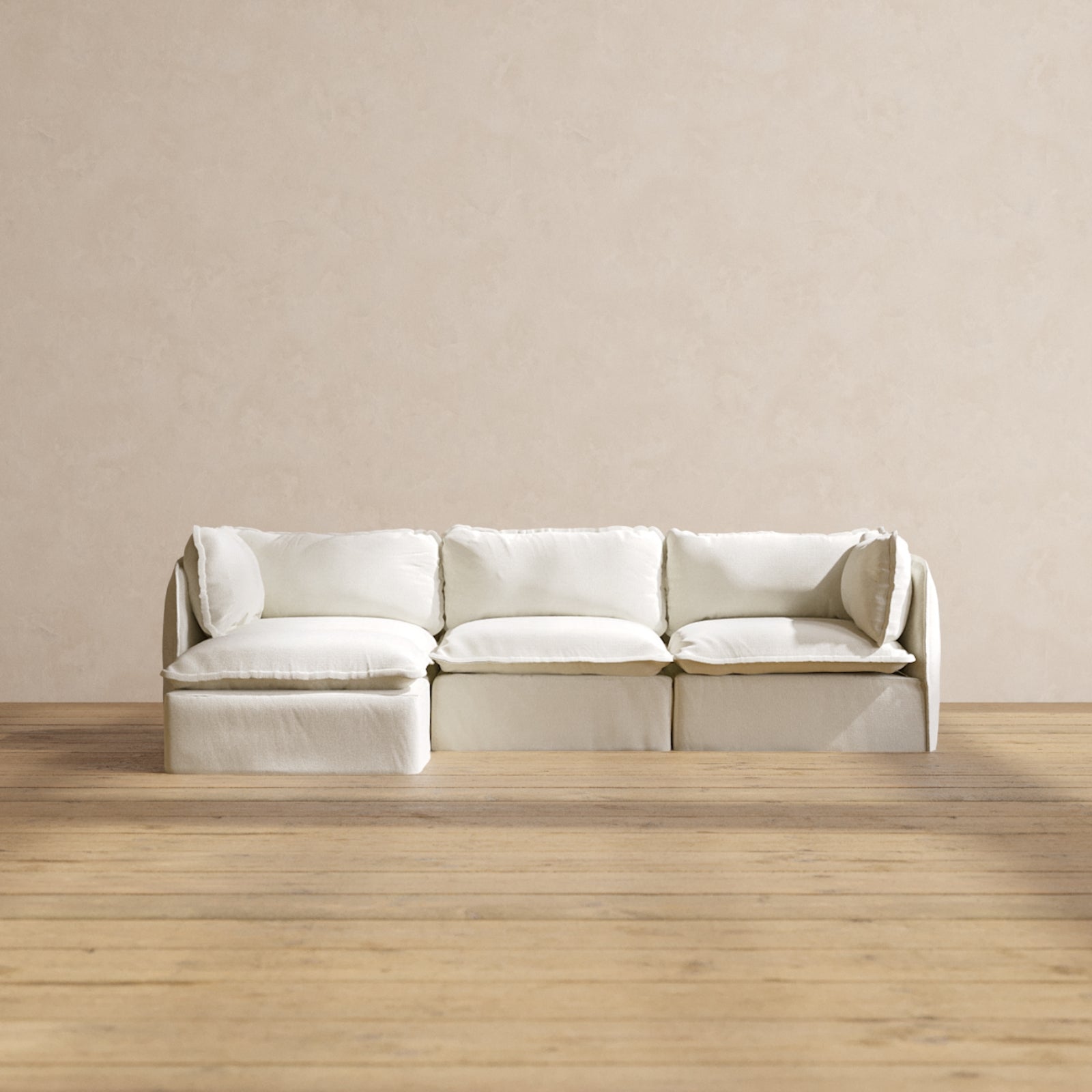 Modular Performance 3-Seater Sectional Sofa in Eggshell White | Relaxed Blend Fabric | Perfect for Living Room, Family Room & Home Theater