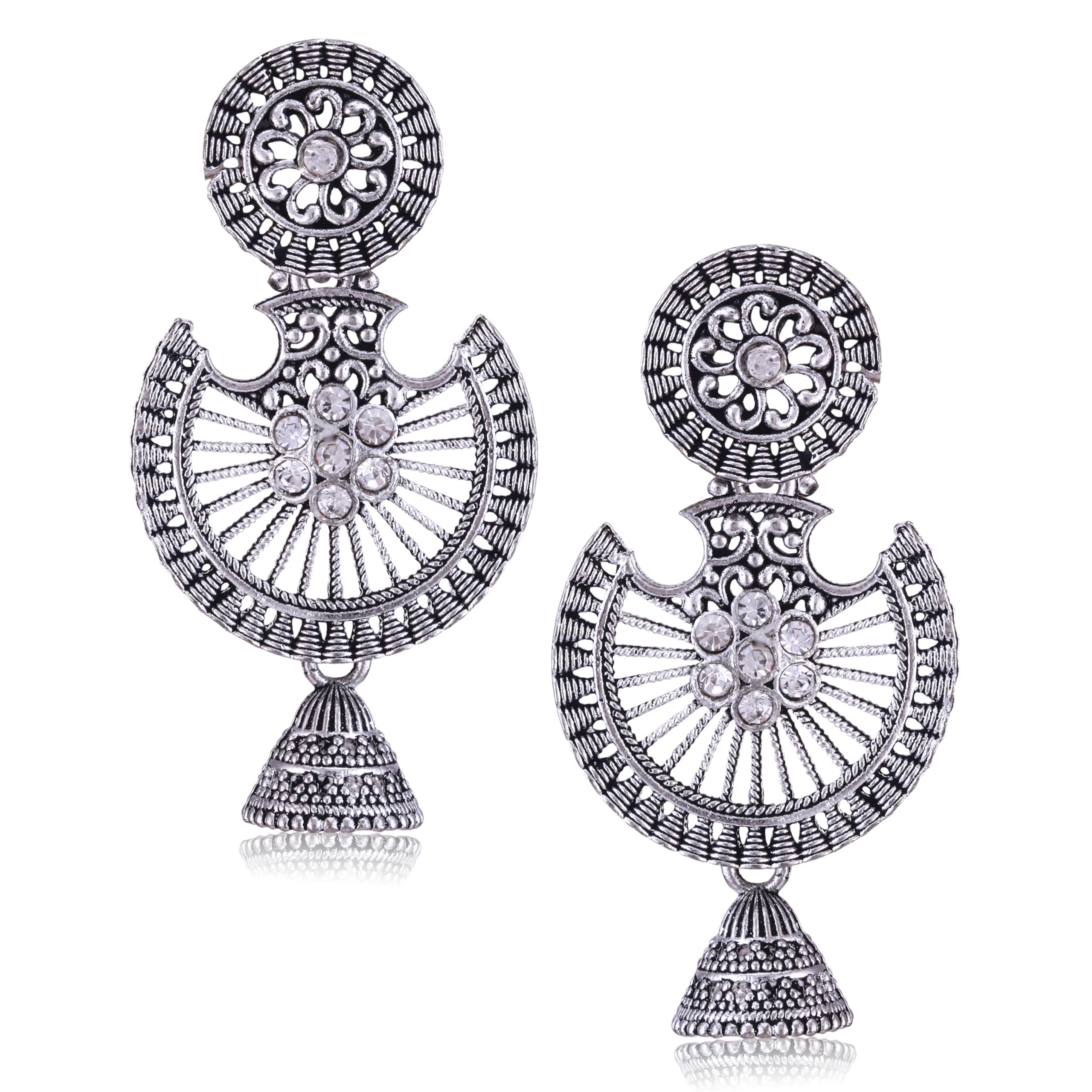 MEENAZ Fashion Oxidized Silver Jhumka Earrings for Women - Traditional South Indian Pearl Chandbali Earrings Set, Stylish Combo for Parties, Weddings & Festive Occasions - M134
