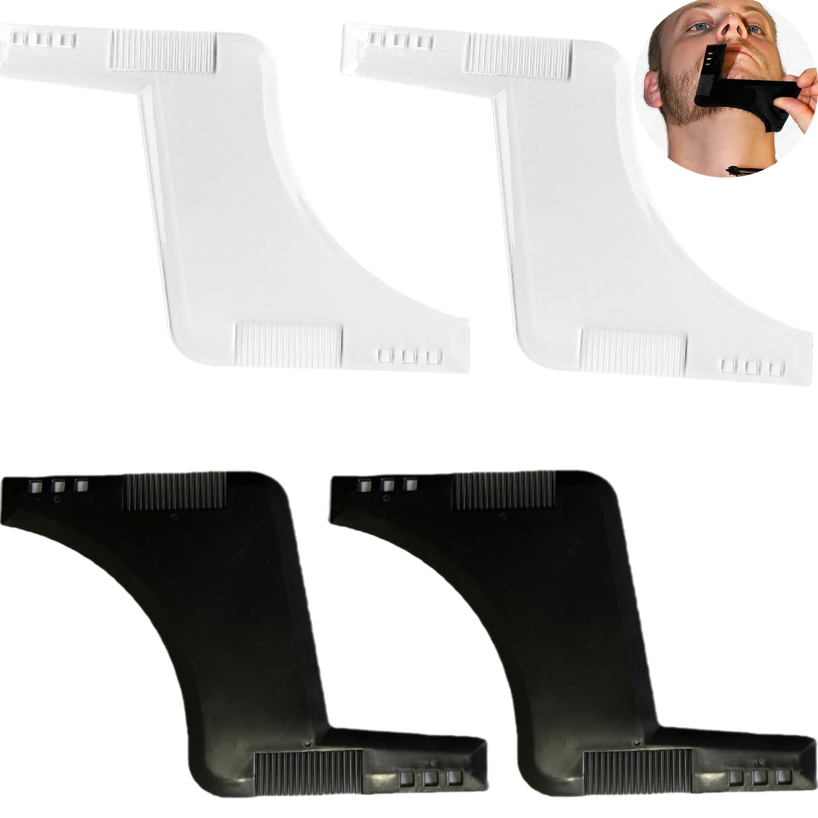 4 Pcs Beard Shaper & Straightener for Men - Professional Beard Lineup Tool with Integrated Comb for Perfect Styling, Shaping & Edging (Black & White) - Ideal for Home Grooming, Barbershops & Travel