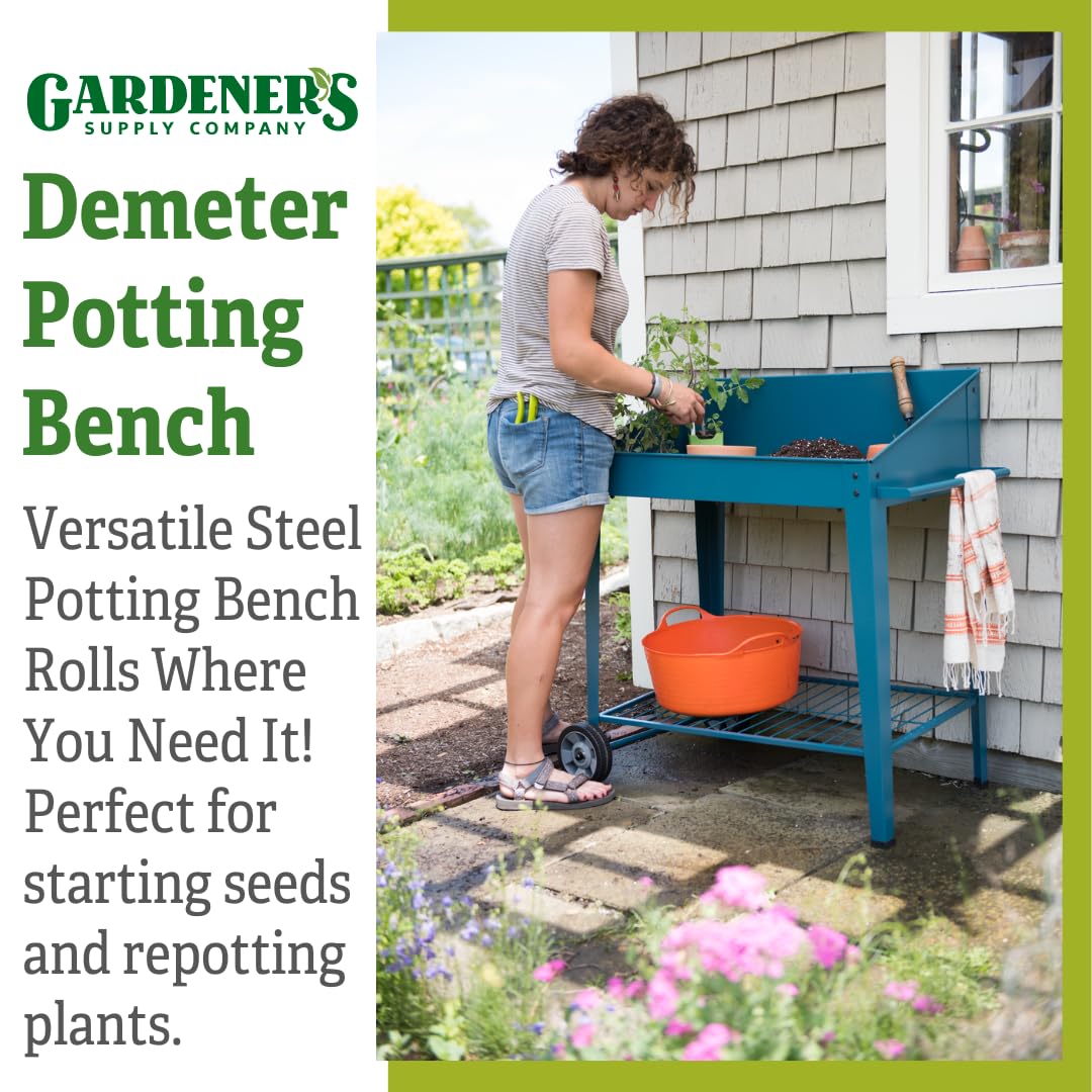 Heavy Duty Metal Potting Bench with Wheels - Outdoor Garden Work Table for Seed Starting, Planting & Transplanting | Portable Workstation with Side Metal Walls | Perfect for Backyard Gardening, Greenhouse & DIY Projects