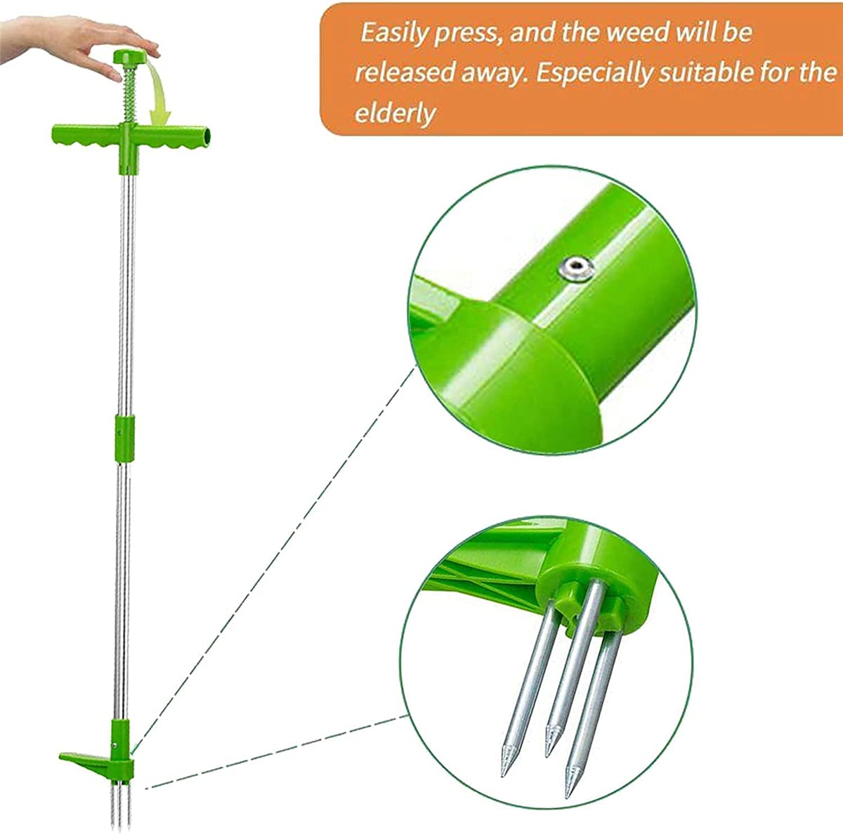 Stand Up Manual Weeder Tool with 3 Steel Claws - 39