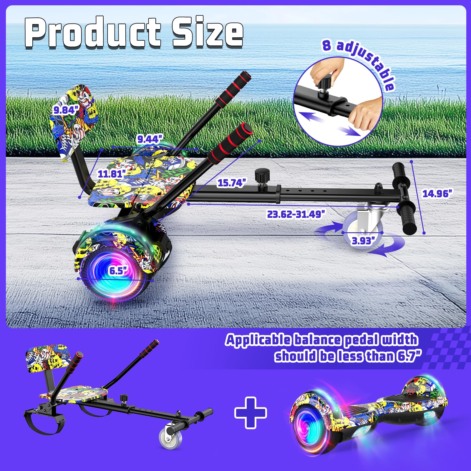 Kids' Adjustable Scooter Seat Attachment with Bluetooth & Colorful LED Lights - Universal Fit for All Ages - Perfect for Commuting, Playground Fun & Outdoor Adventures