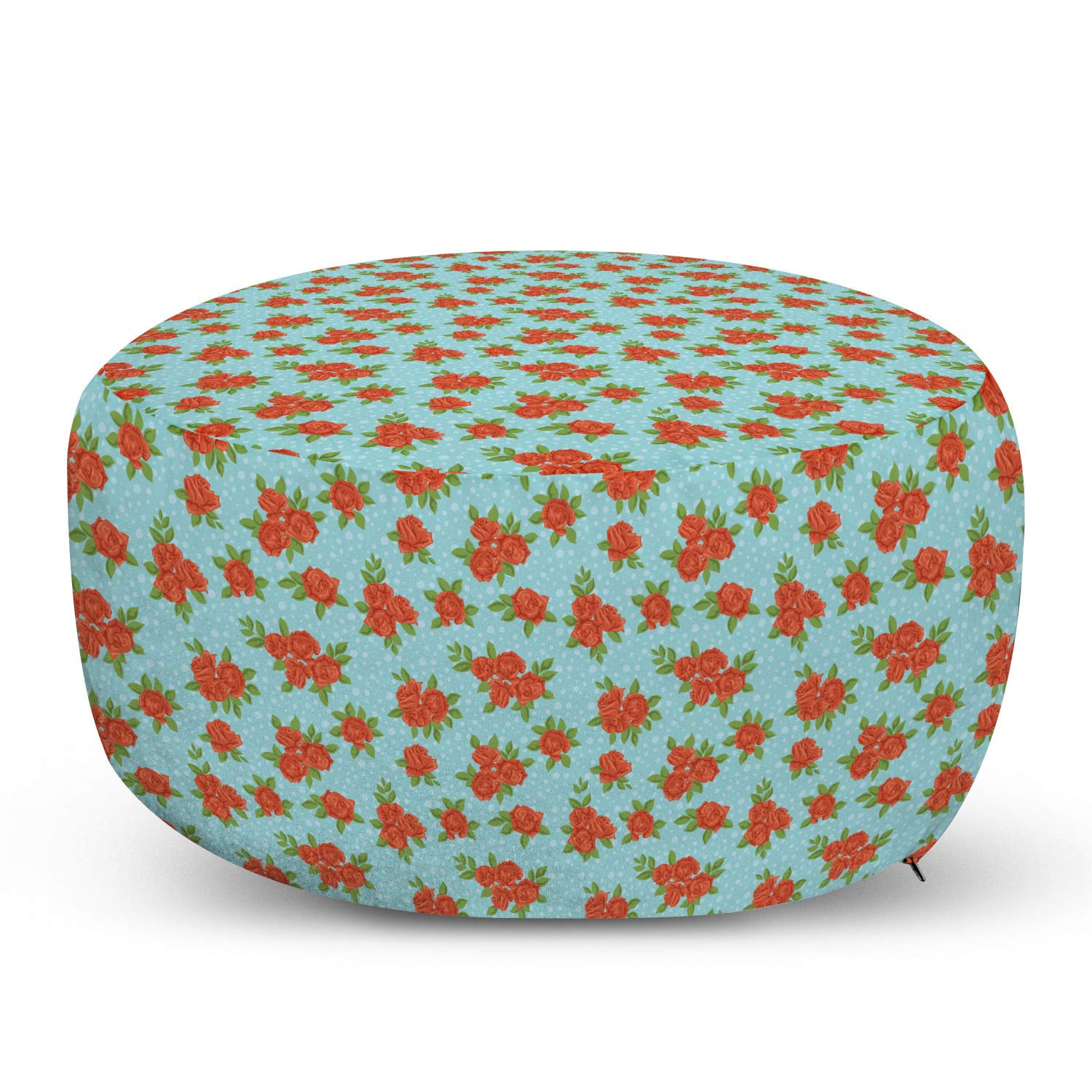Ambesonne Floral Ottoman Pouf with Romantic Roses and Leaves Design - Soft Decorative Foot Rest with Removable Cover for Living Room and Bedroom - Blue Burnt Orange Home Decor - Perfect for Relaxing, Reading or Adding Boho Style to Your Space