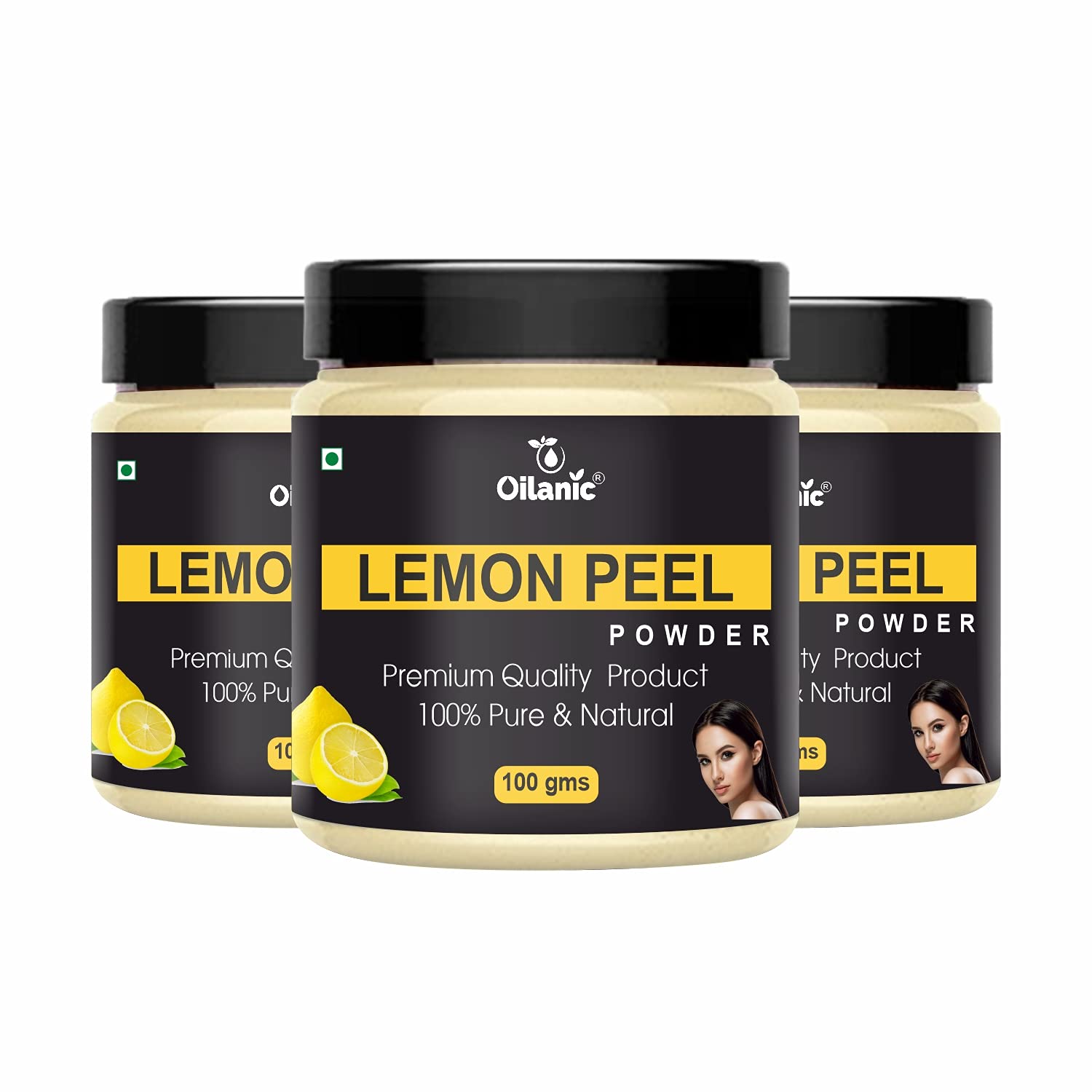 Oilanic 100% Pure Natural Lemon Peel Powder for Skin & Hair Care - 3 Pack (300g) | Brightening Face Mask, Exfoliating Scrub & Hair Growth Treatment