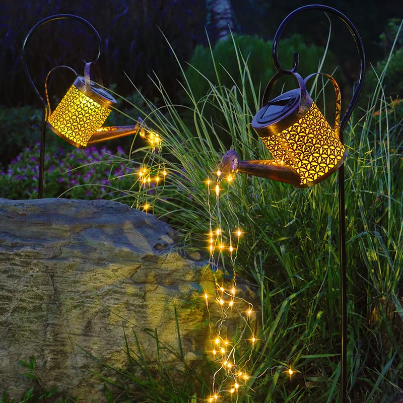 Solar Watering Can with LED Fairy Lights - Waterproof Outdoor Decor for Garden, Yard, Lawn & Patio | Twinkle Star Shower Lights for Party, Pathway & Landscape Lighting