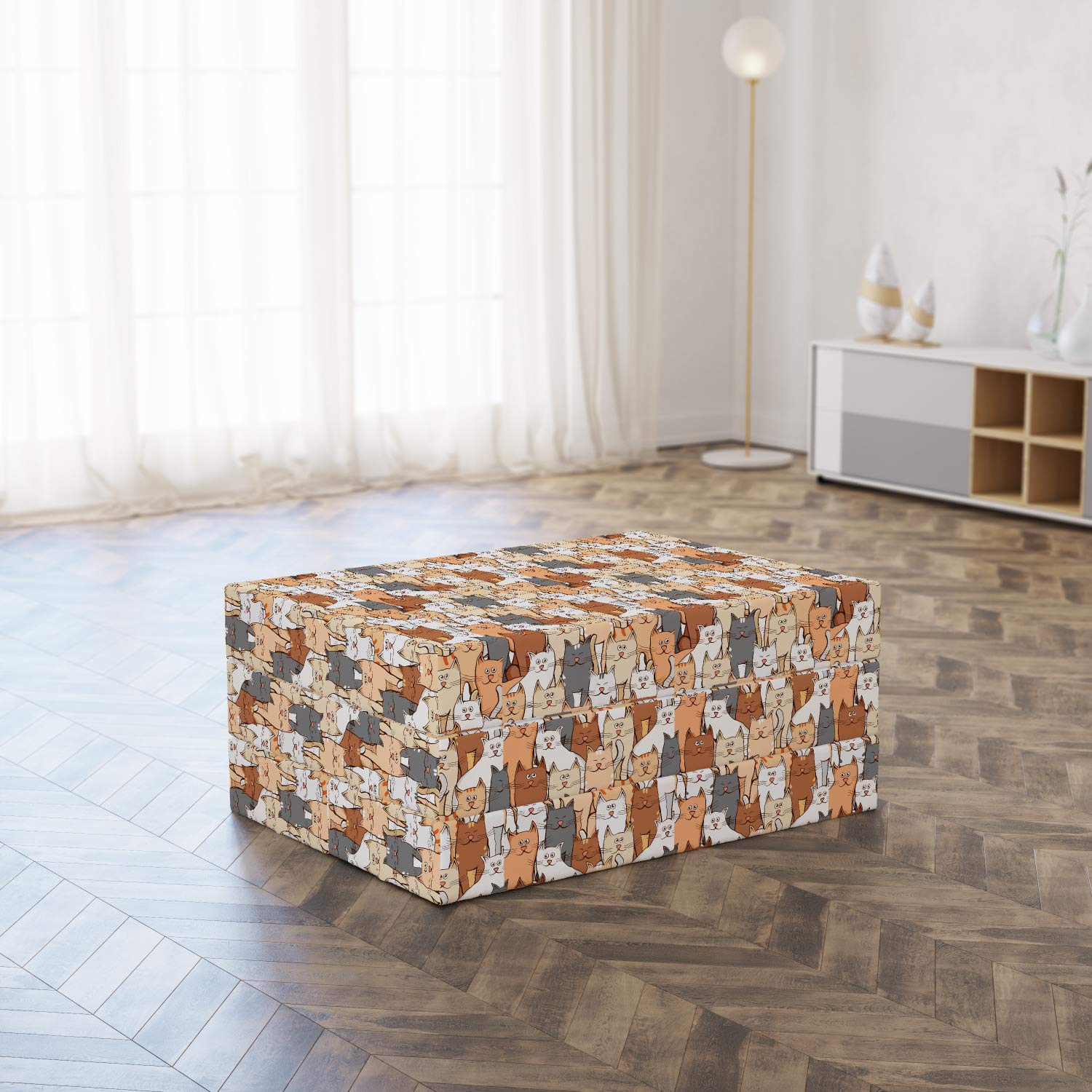 Ambesonne Foldable Mattress with Happy Kittens Pattern - 74.8