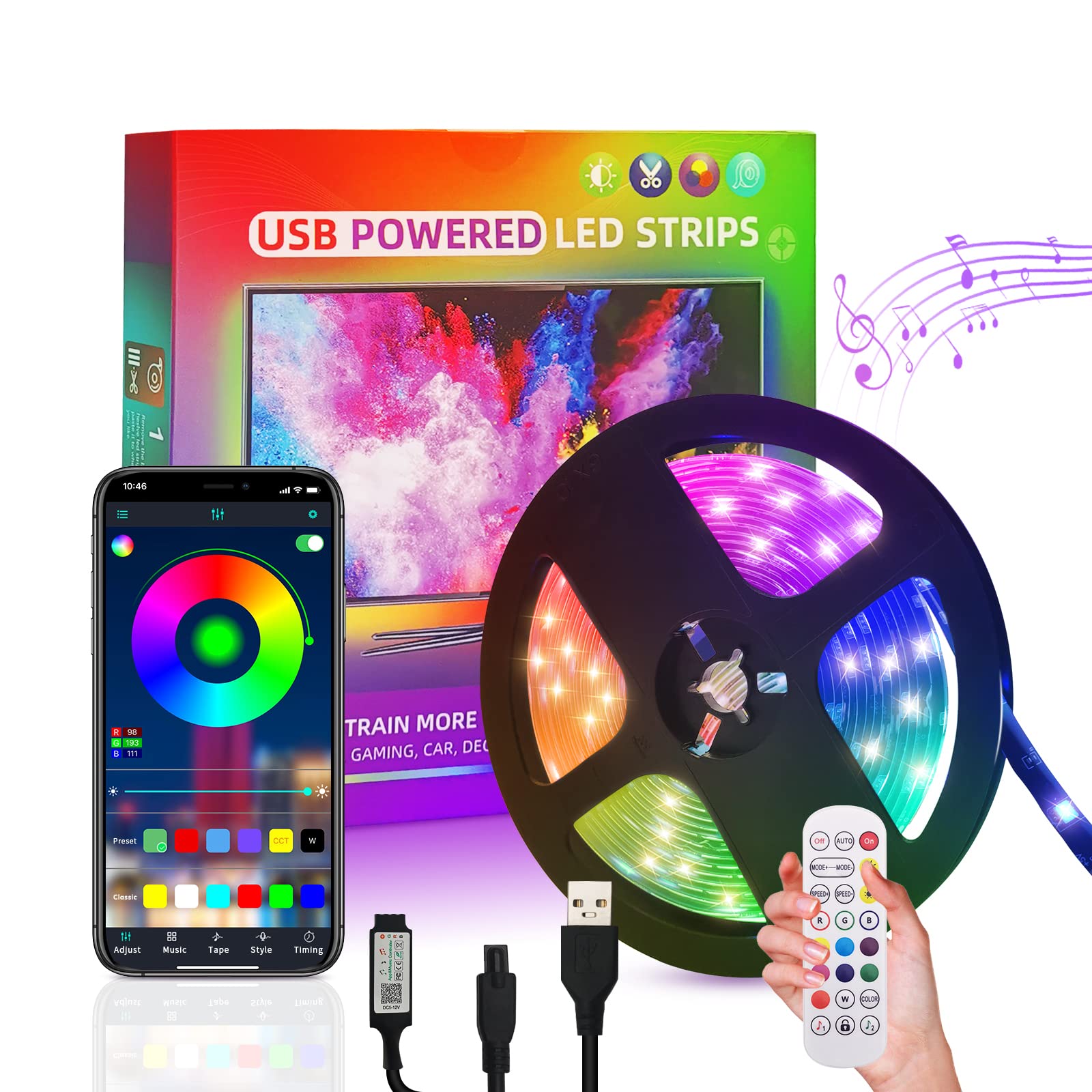 Jinlycoo Smart 5m LED Strip Lights - IP65 Waterproof RGB Color Changing Light Strips with Remote & App Control for Home Decor, TV Backlight, Bedroom, Kitchen, Kids Party & Night Light