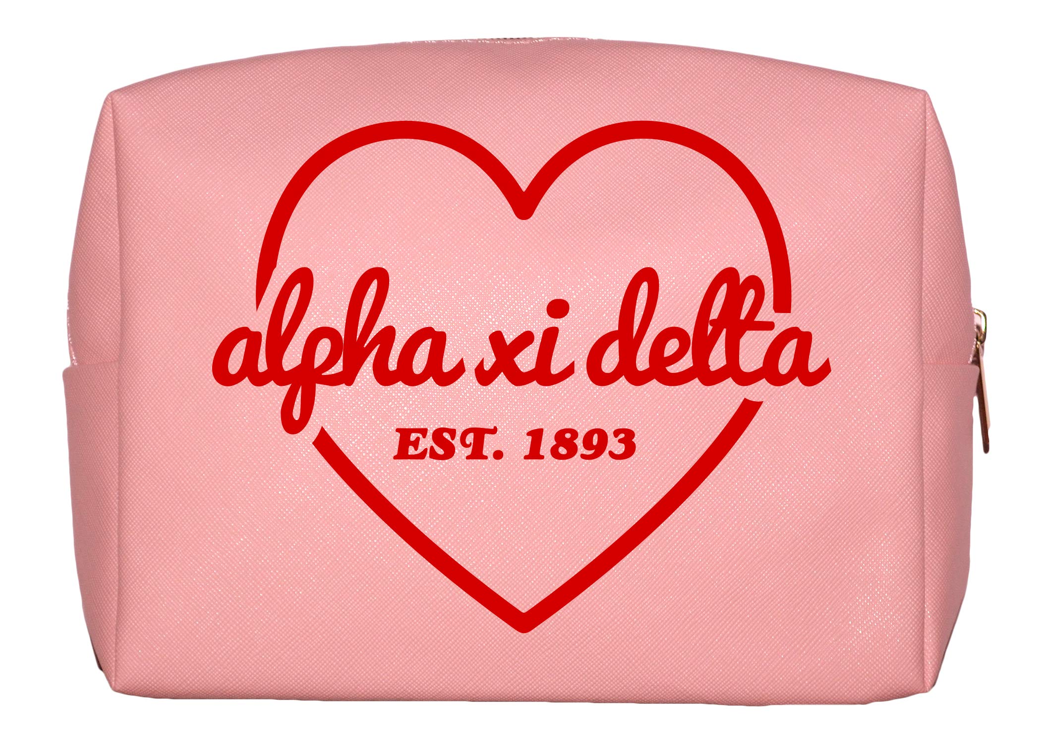 Alpha Xi Delta Licensed Makeup Bag - Water-Resistant PU Leather Cosmetic Organizer with Zipper Closure | Perfect Sorority Gift for Women, Travel & Daily Use