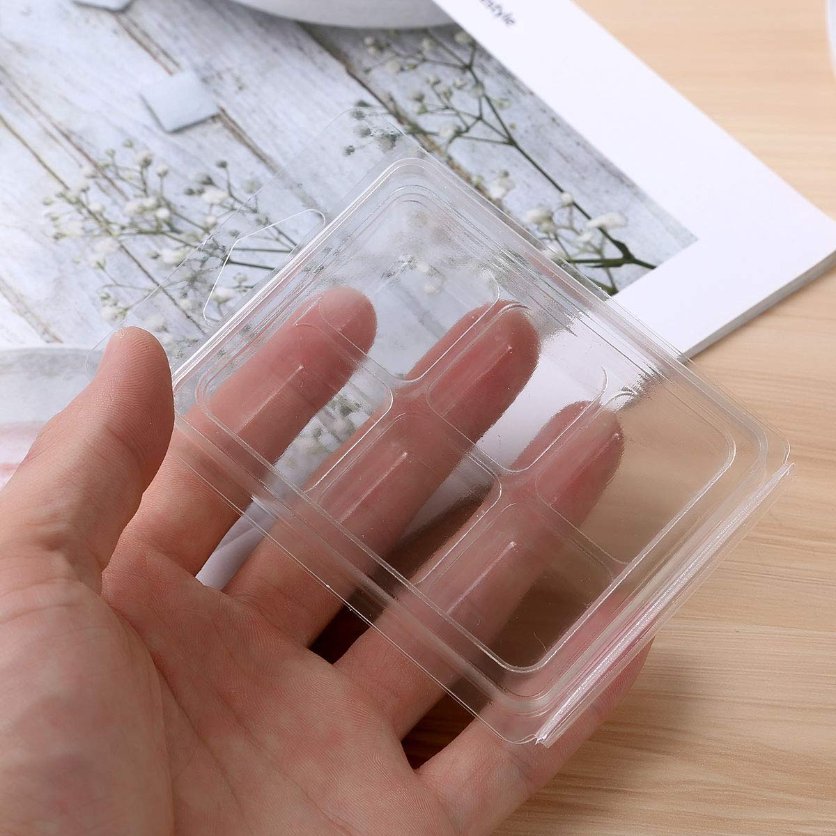 YiZYiF 20-Pack Clear Plastic 6-Cavity Cube Wax Melt Molds - Reusable Clamshell Tray for DIY Candle Making, Soap, Bath Bombs - Perfect for Home, Spa, and Gift Crafting