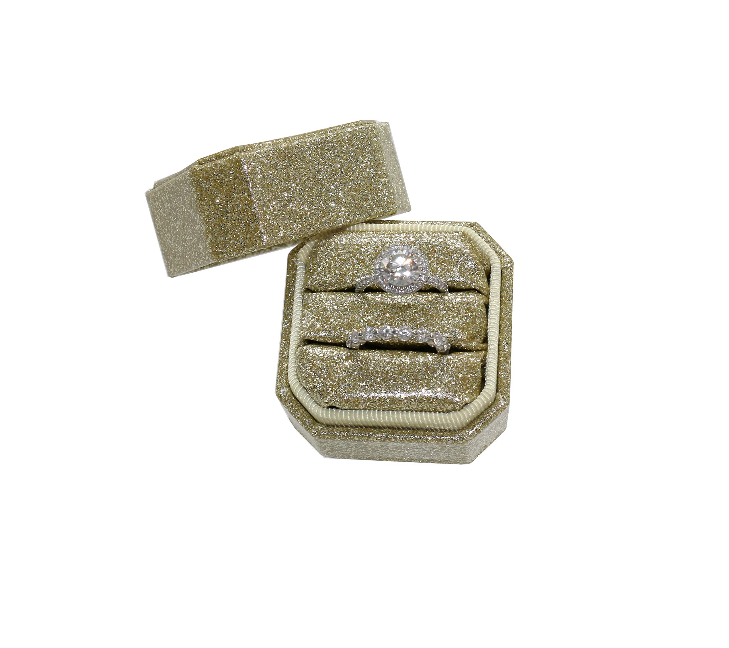 Vintage Velvet Ring Box - Light Gold Glitter for Jewelry Storage & Gifting