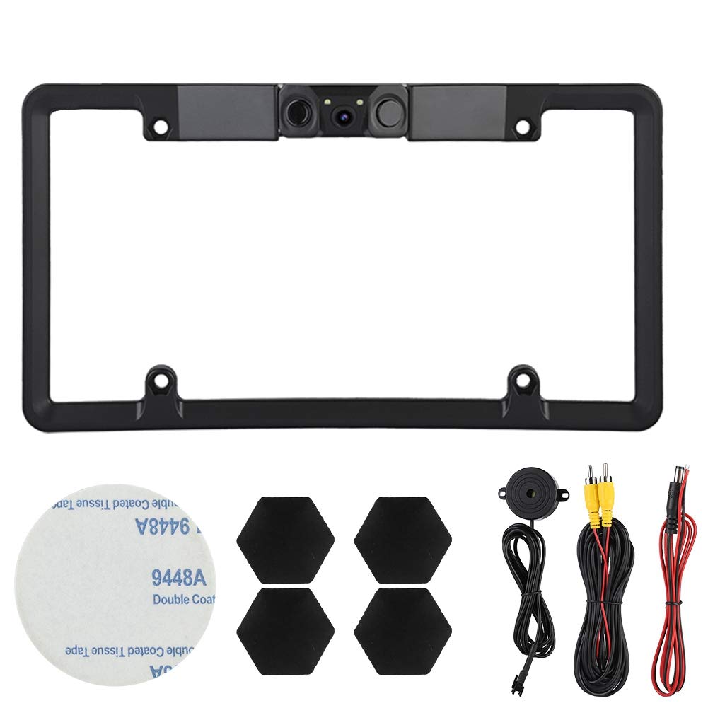 Universal Car License Plate Frame Backup Camera with 170° Wide View Angle & Parking Sensor - IP67 Waterproof Reversing Assist Security System for Vehicles | Perfect for Parking Assistance, Night Driving & Tight Space Maneuvering