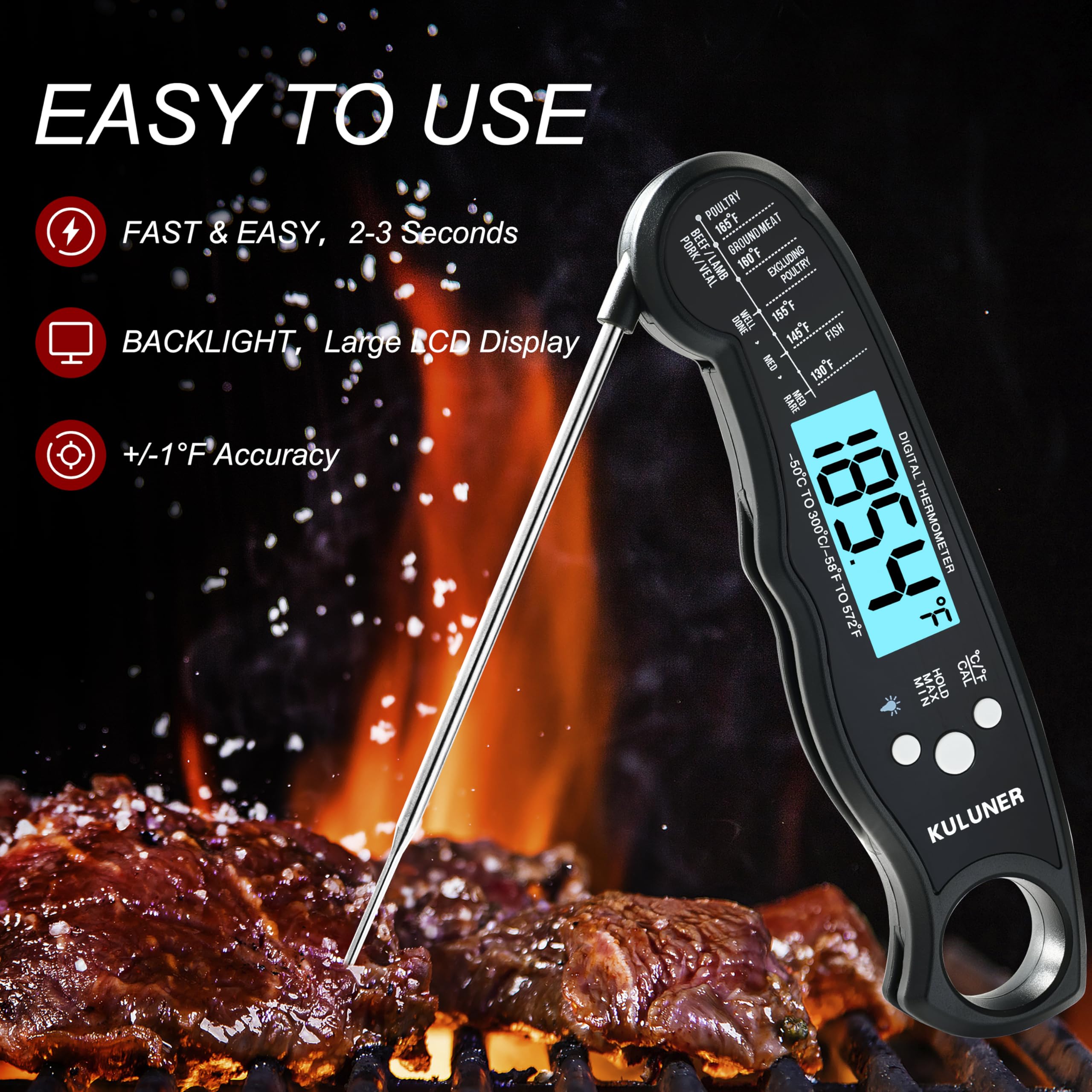 Waterproof Digital Instant Read Meat Thermometer with 4.6