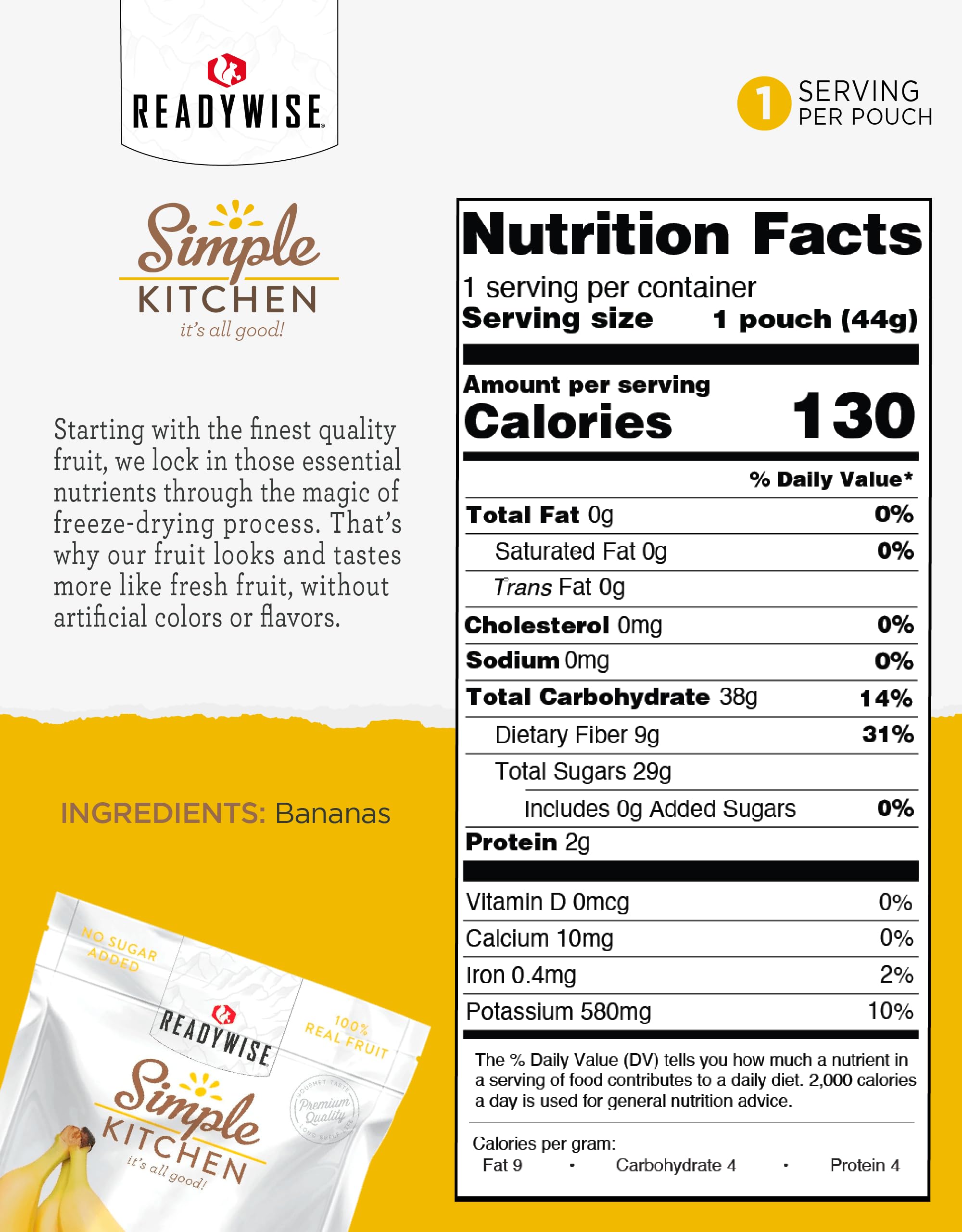 ReadyWise Freeze-Dried Bananas - 24 Servings (Pack of 6) | Gluten Free, Vegetarian Healthy Snacks | Perfect for Pre-Workout, Camping, Backpacking & Emergency Food Storage