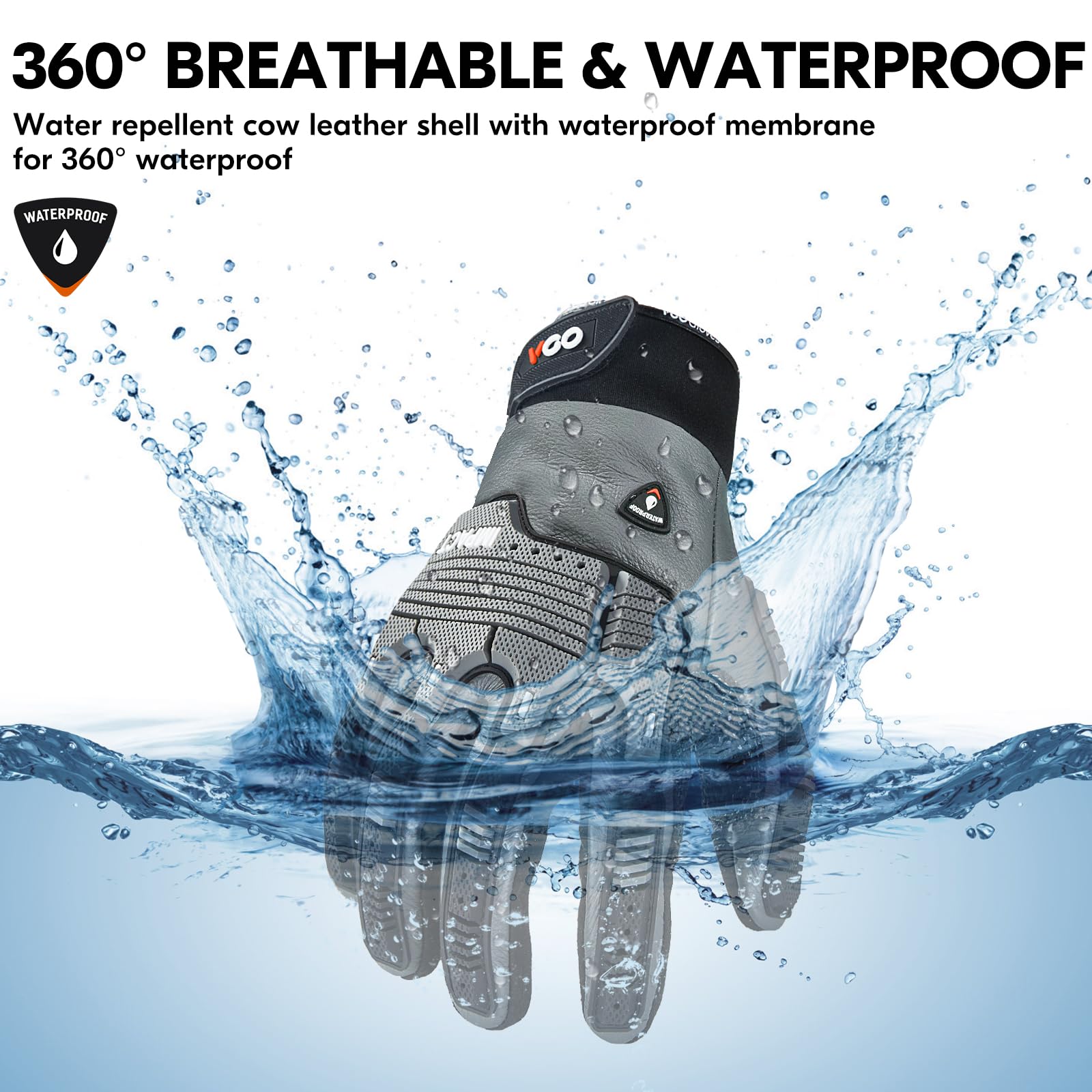 Vgo Coldproof Winter Work Gloves -20℃/-4°F, Anti-Vibration Impact Resistant Leather Gloves, Waterproof for Outdoor Work & Construction (CA7722FW) - Ideal for Snow Removal, Landscaping & Heavy Duty Winter Jobs