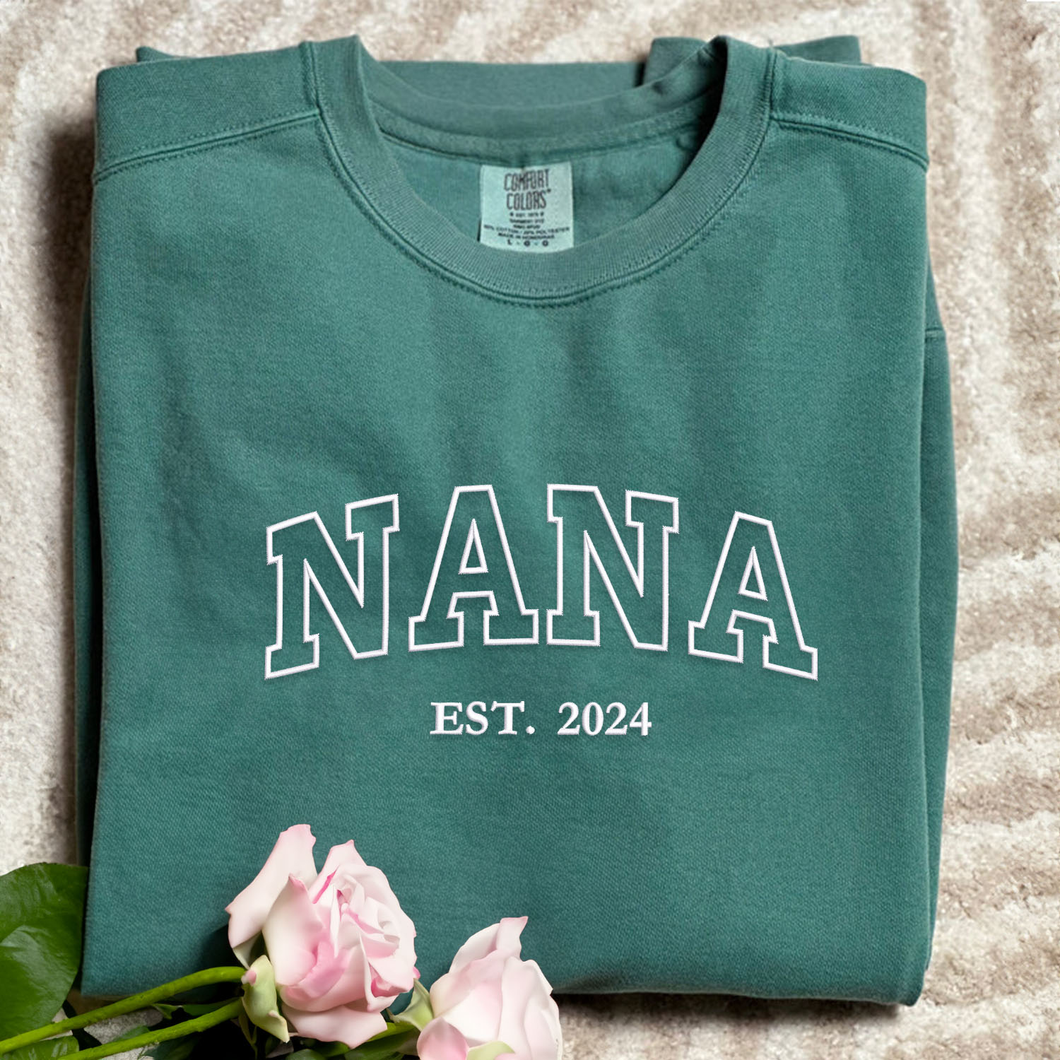 Comfort Color® Embroidered Nana Shirt with Grandkids Names - Personalized Grandma Gift for Mother's Day, Birthday & Family Reunions