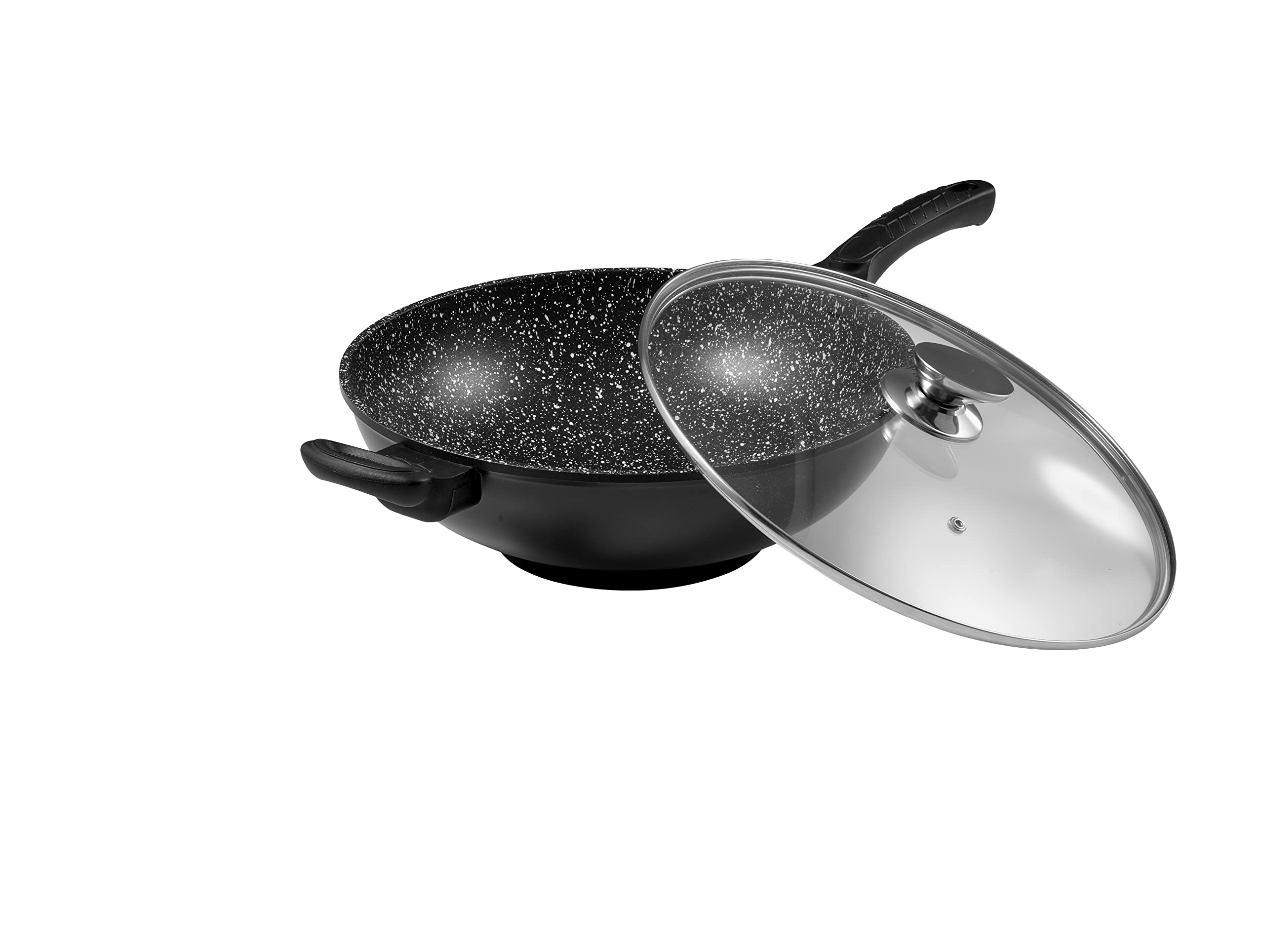Pradel Excellence 52885M 32cm Stone-Type Wok with Glass Lid - Premium Non-Stick Stir Fry Pan for Asian Cooking, Home Chef & Restaurant Use