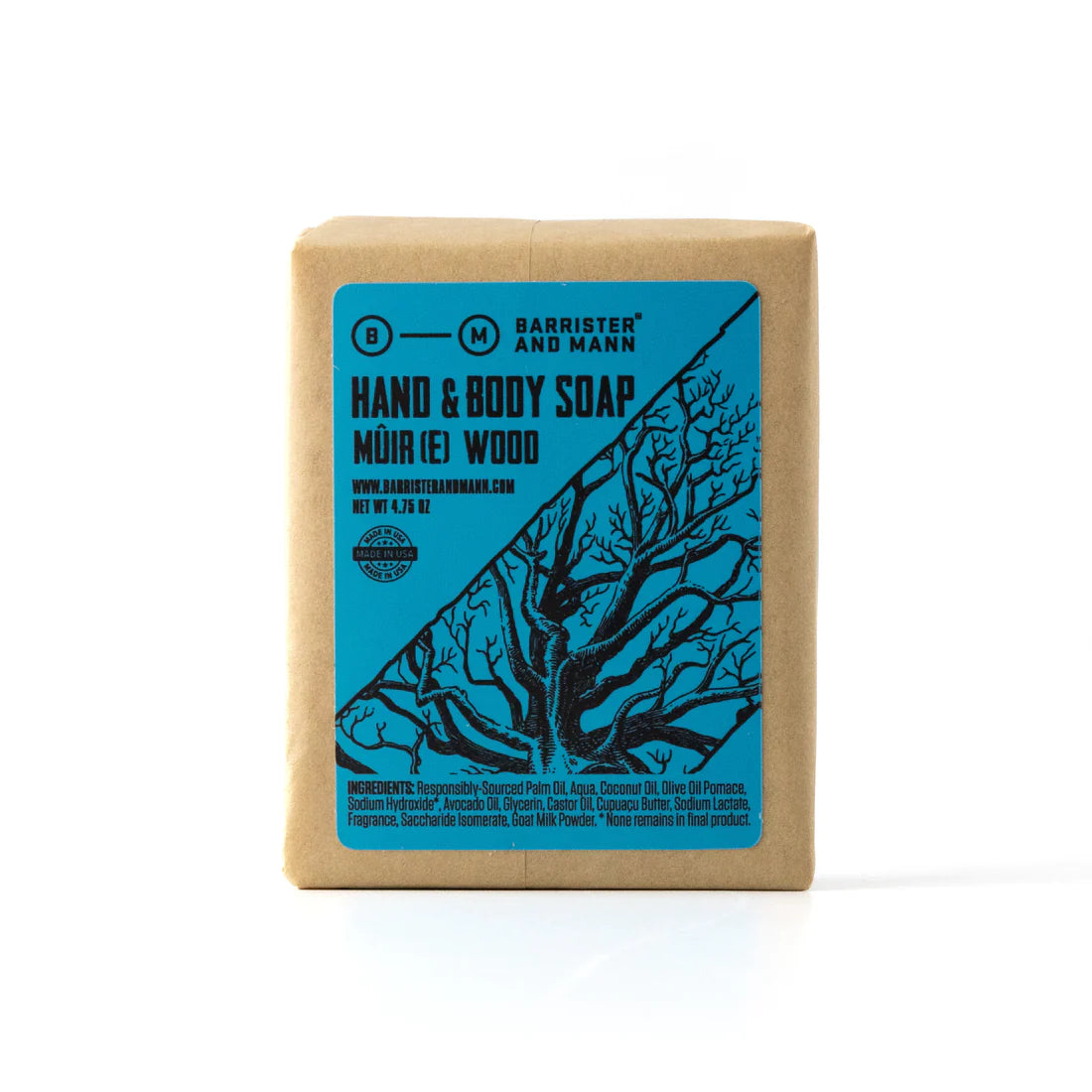 Barrister and Mann Muir(e) Wood Hand & Body Soap - Natural Moisturizing & Antibacterial for Dry Skin - Perfect for Home, Spa & Travel Use