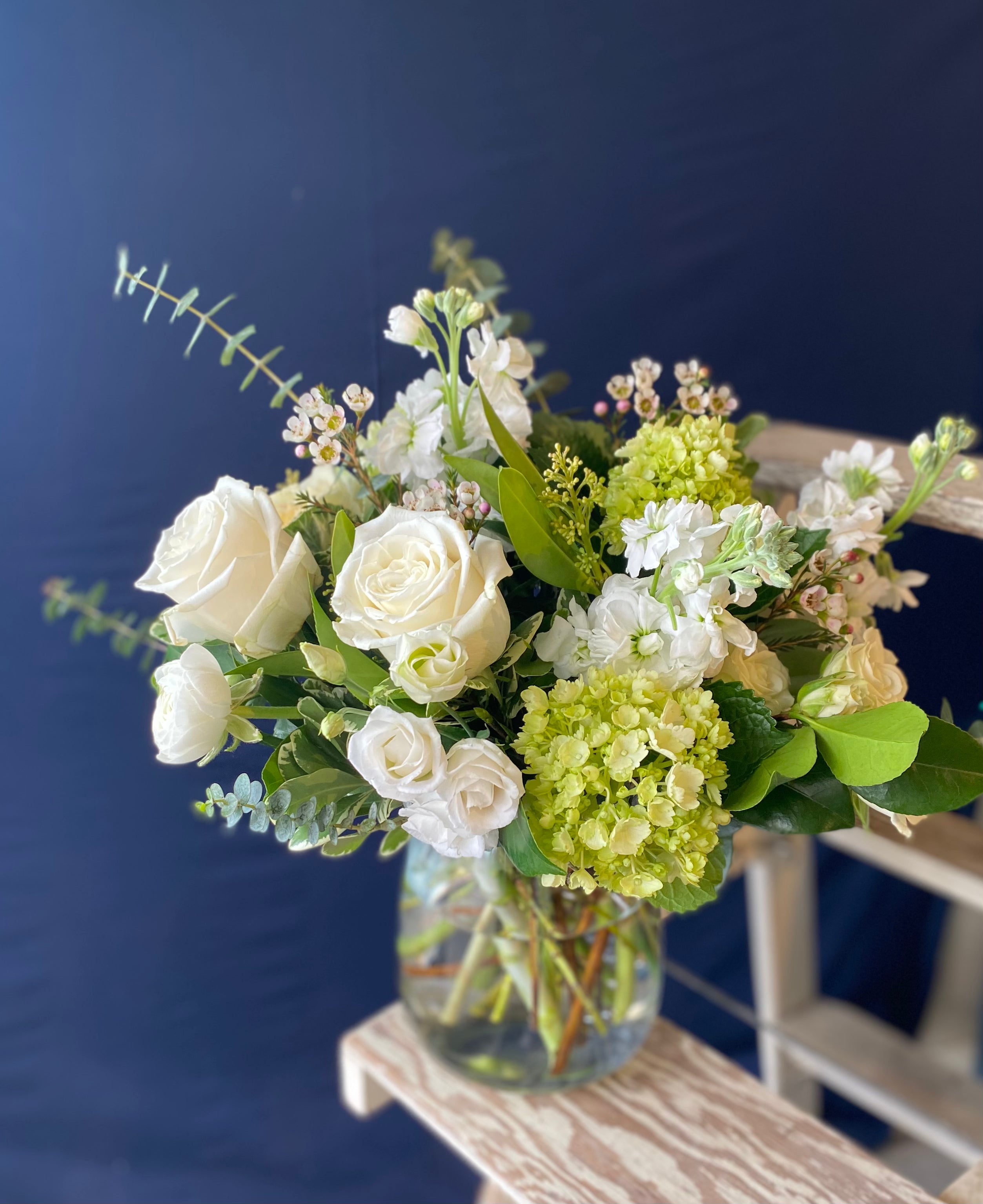 Large White and Green Vase Arrangement - Elegant Home Decor for Living Room, Dining Table & Wedding Centerpiece - $150