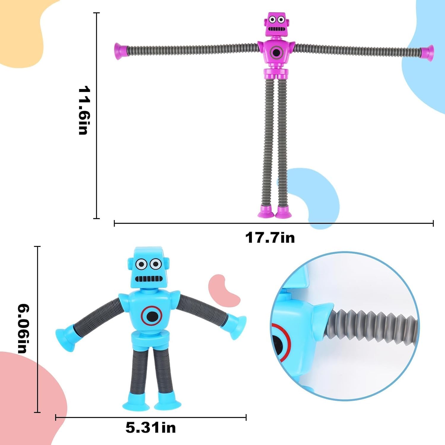 24PCS Telescopic Suction Cup Robot Toy - Pop Tubes Sensory Toys for Kids & Toddlers, Fidget Toys for Stress Relief, Travel & Classroom Prizes, STEM Learning Fun for Boys & Girls - Perfect for Birthday Gifts, Party Favors and Treasure Box Rewards