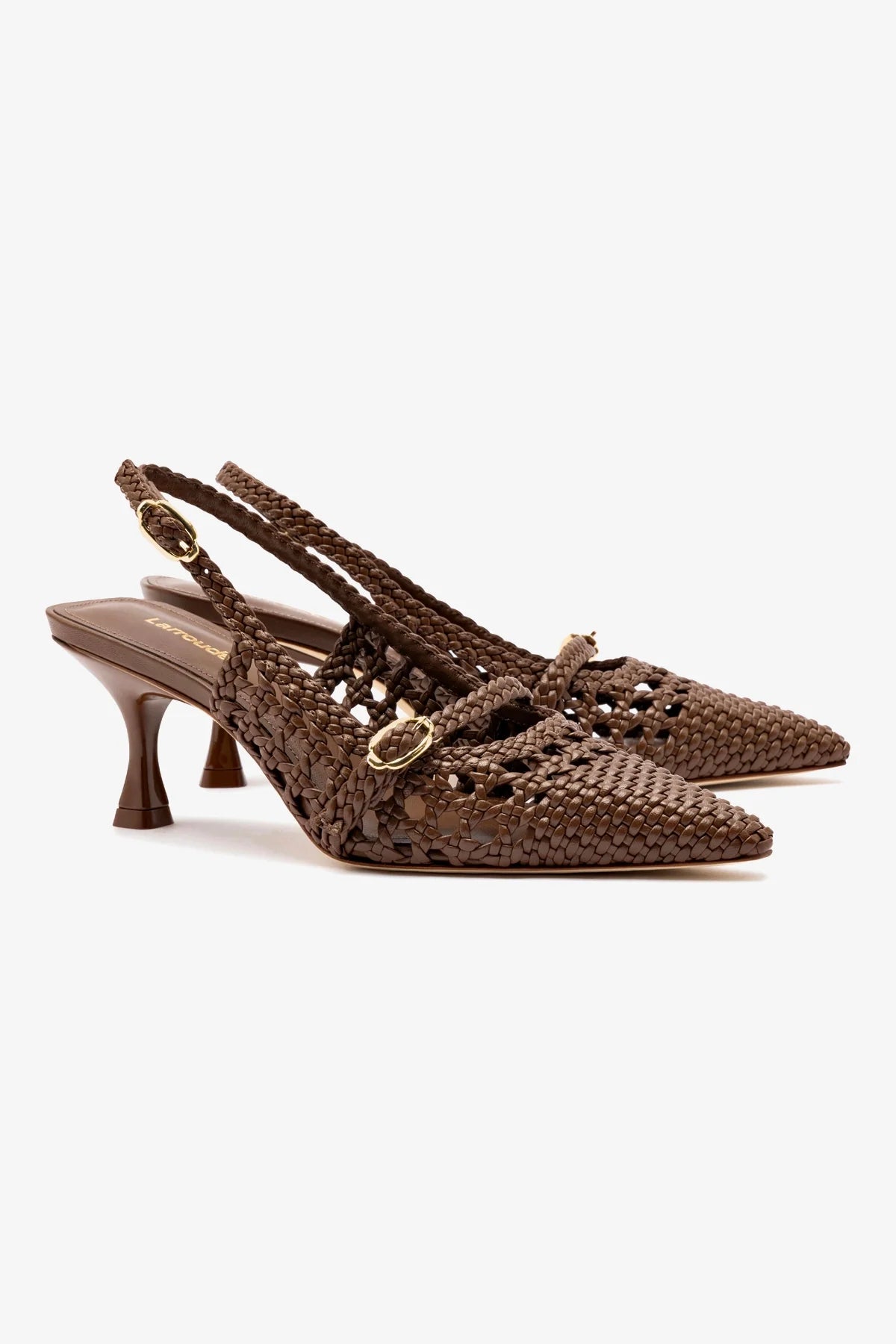 Ines Macrame Pump Shoes in Burnt Umber Leather - Stylish Women's Ankle Strap Heels for Casual Outings & Date Nights