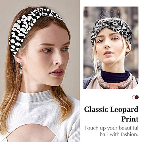 Fameza 4 Pack Women's Headbands - Animal Print Twisted Criss Cross Elastic Hair Bands, Large Headwraps for All Head Sizes | Perfect for Workout, Sports, Running, Yoga & Gym | Leopard Dot Design for Women's Activewear & Fitness Accessories