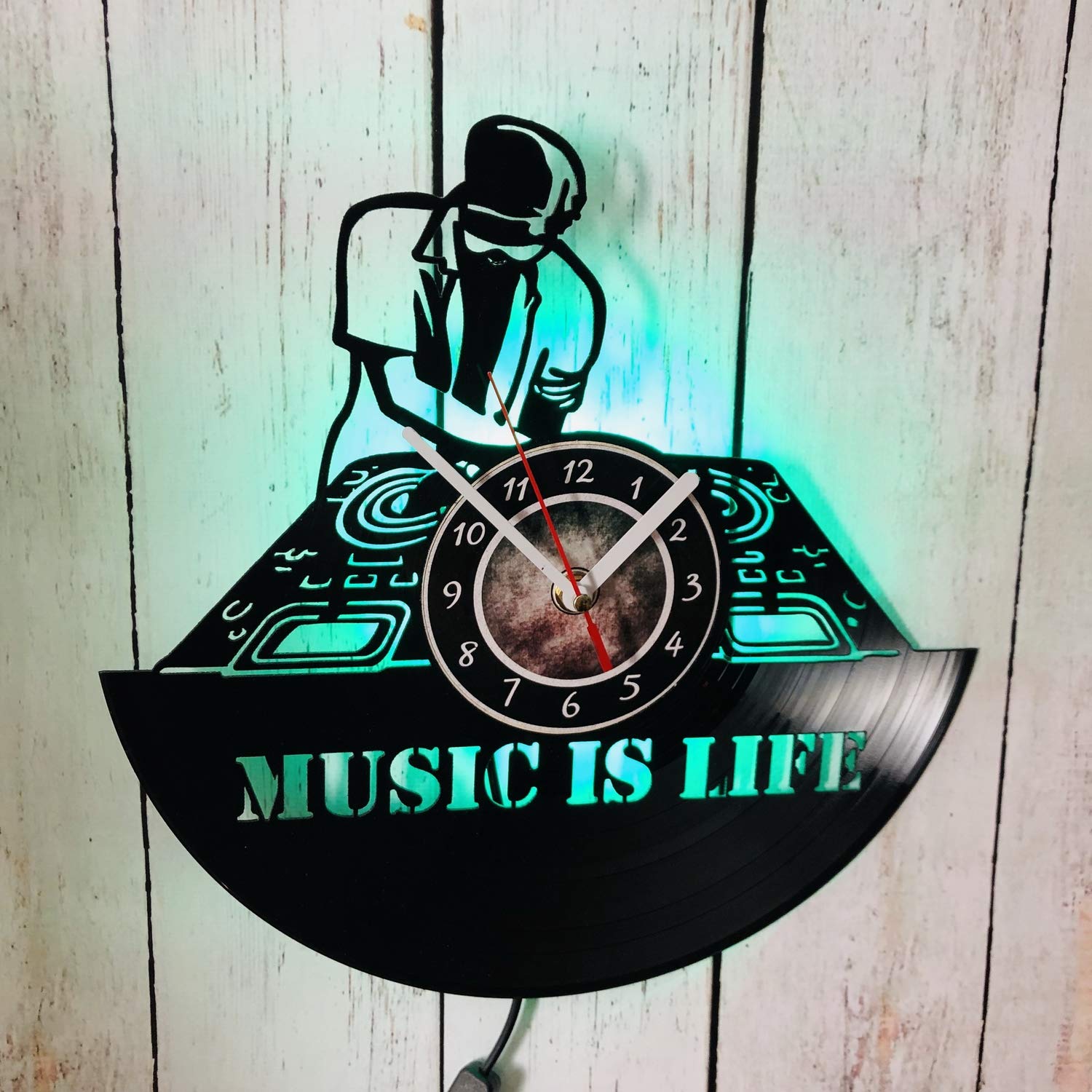DJ Club LED Wall Clock with Vinyl Backlight - Modern Night Atmosphere Light for Living Room & Bedroom Decor - Creative LED Time Clock for Home, Office, and Party Use