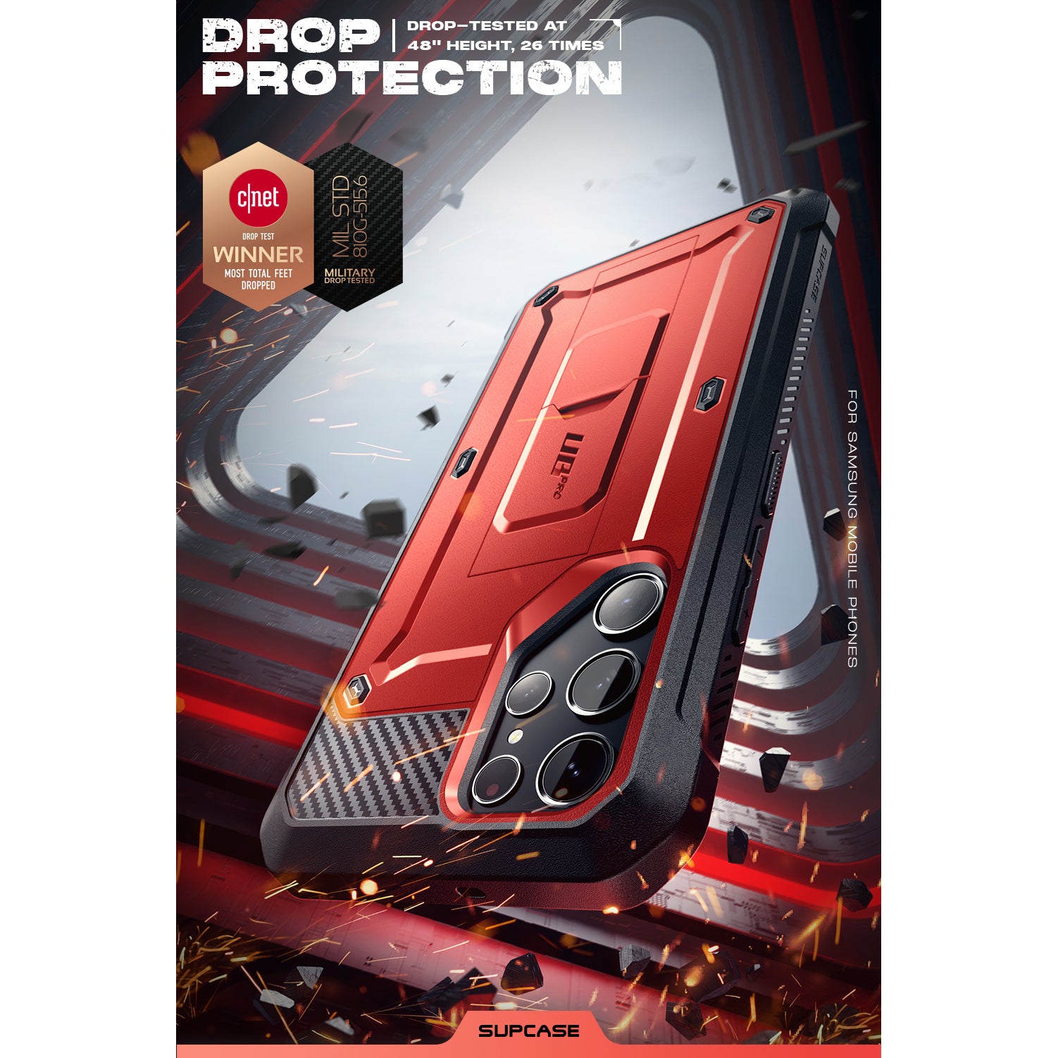 Samsung Galaxy S23 Ultra Unicorn Beetle Pro Case with Screen Protector - Shockproof Heavy Duty Cover in Metallic Red | Perfect for Outdoor Activities, Travel & Daily Protection