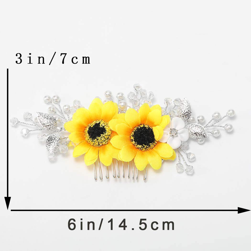 Elegant Sunflower Wedding Hair Comb with Crystal Pearls – Silver Bridal Hair Accessories for Women & Girls | Perfect for Brides, Bridesmaids, and Special Occasions