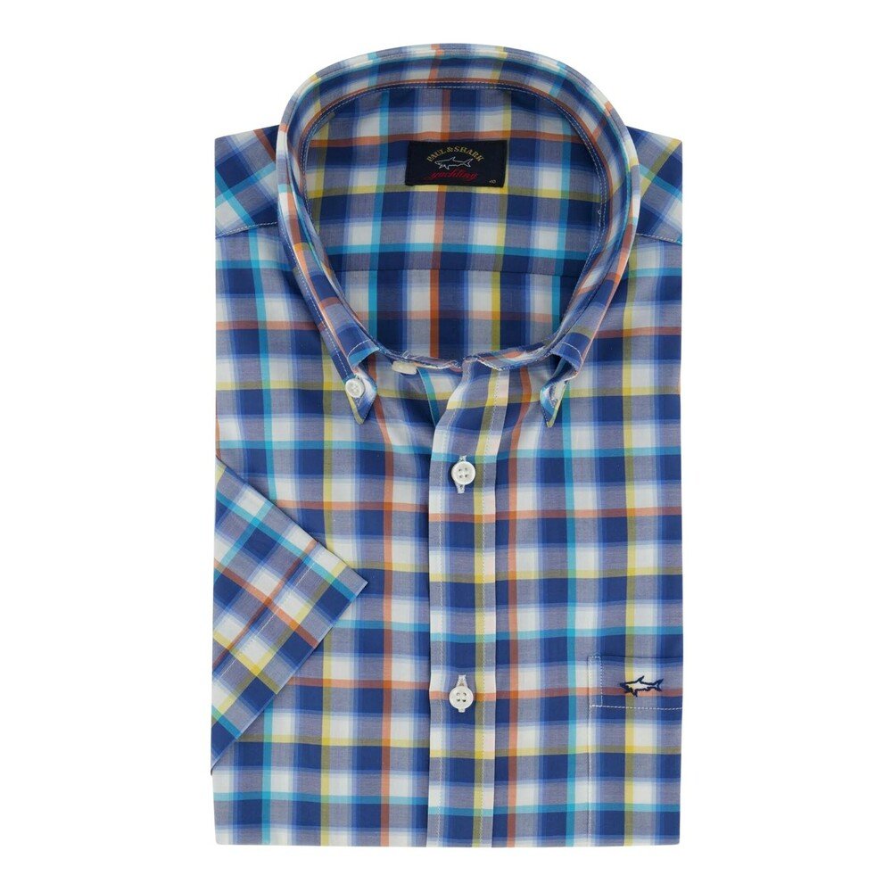 PAUL & SHARK Men's Casual Short Sleeve Checkered Shirt - Stylish Multi-Color Plaid Button Down for Summer, Beach & Outdoor Activities