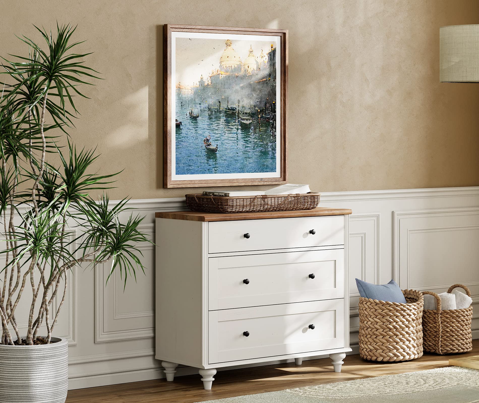 WAMPAT 3-Drawer Dresser for Bedroom - White Mid Century Modern Wooden Chest of Drawers - Kids Dresser & Storage Organizer for Nursery, Living Room, Hallway - Perfect for Clothes, Toys & Home Organization