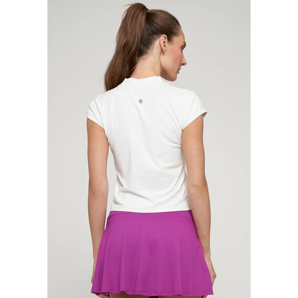Lija Women's Hot Shot Triumph Top - White & Royal Blue Workout Shirt for Running, Yoga & Gym - Breathable & Comfortable Activewear