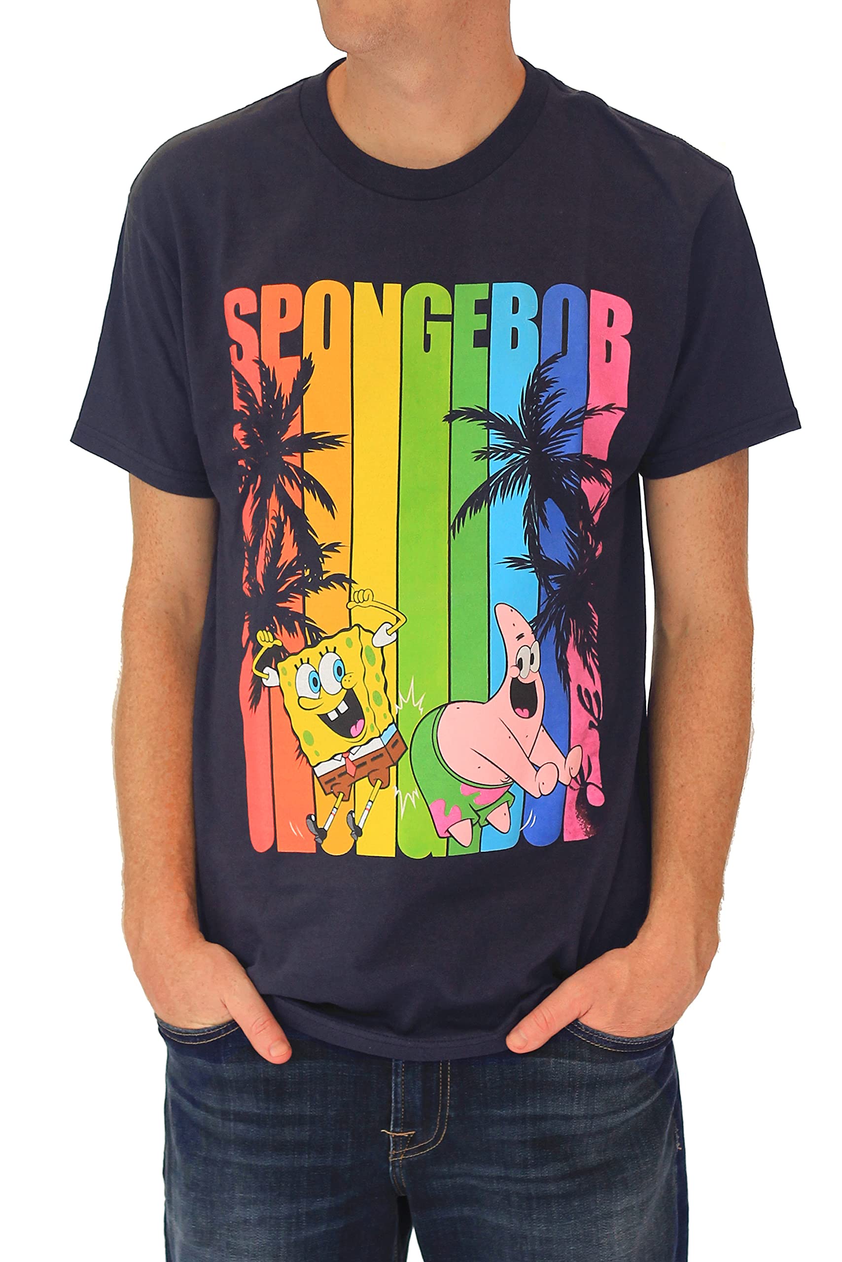 SpongeBob SquarePants Surf Pride Classic Cartoon Graphic T-Shirt for Men - Soft Cotton Adult Tee - Casual Wear, Beach Outfit & Cartoon Lover Gift