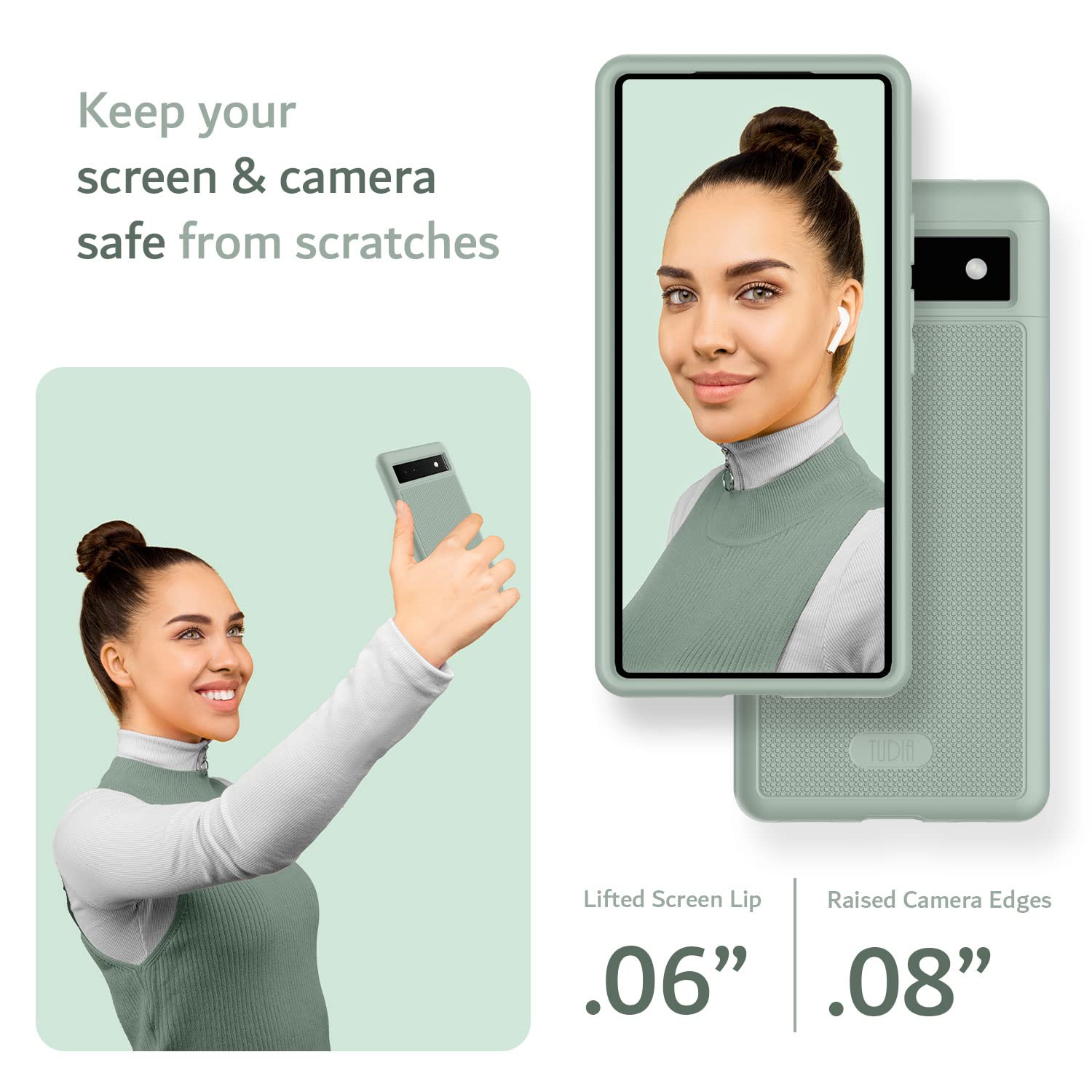 TUDIA MergeGrip Military Grade Protective Case for Google Pixel 6a (2022) - Dual Layer Shockproof, Slim & Non-Slip Heavy Duty Phone Cover - Green Lily | Perfect for Outdoor Activities, Work & Daily Protection