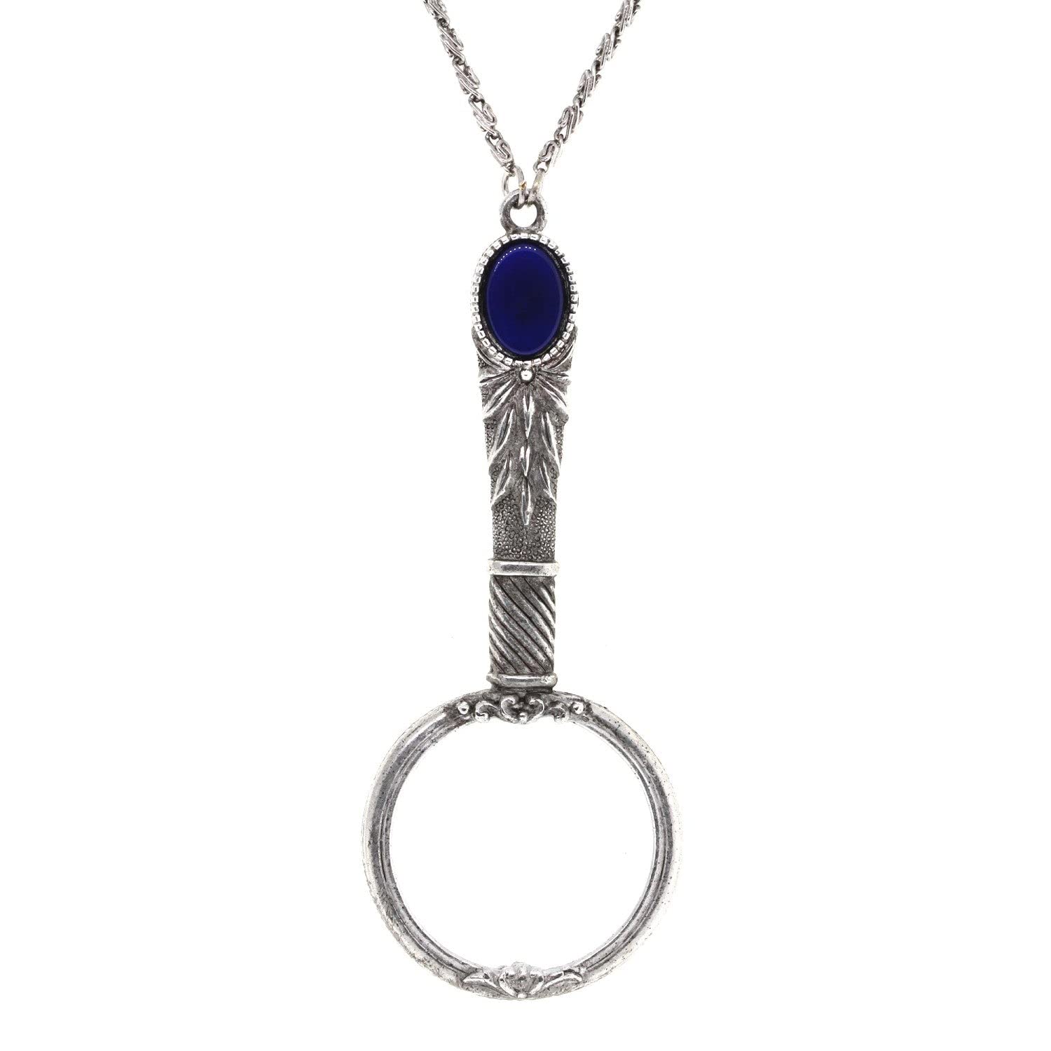 Vintage 1928 Art Deco Oval Gemstone Magnifying Glass Pendant Necklace for Women - 30