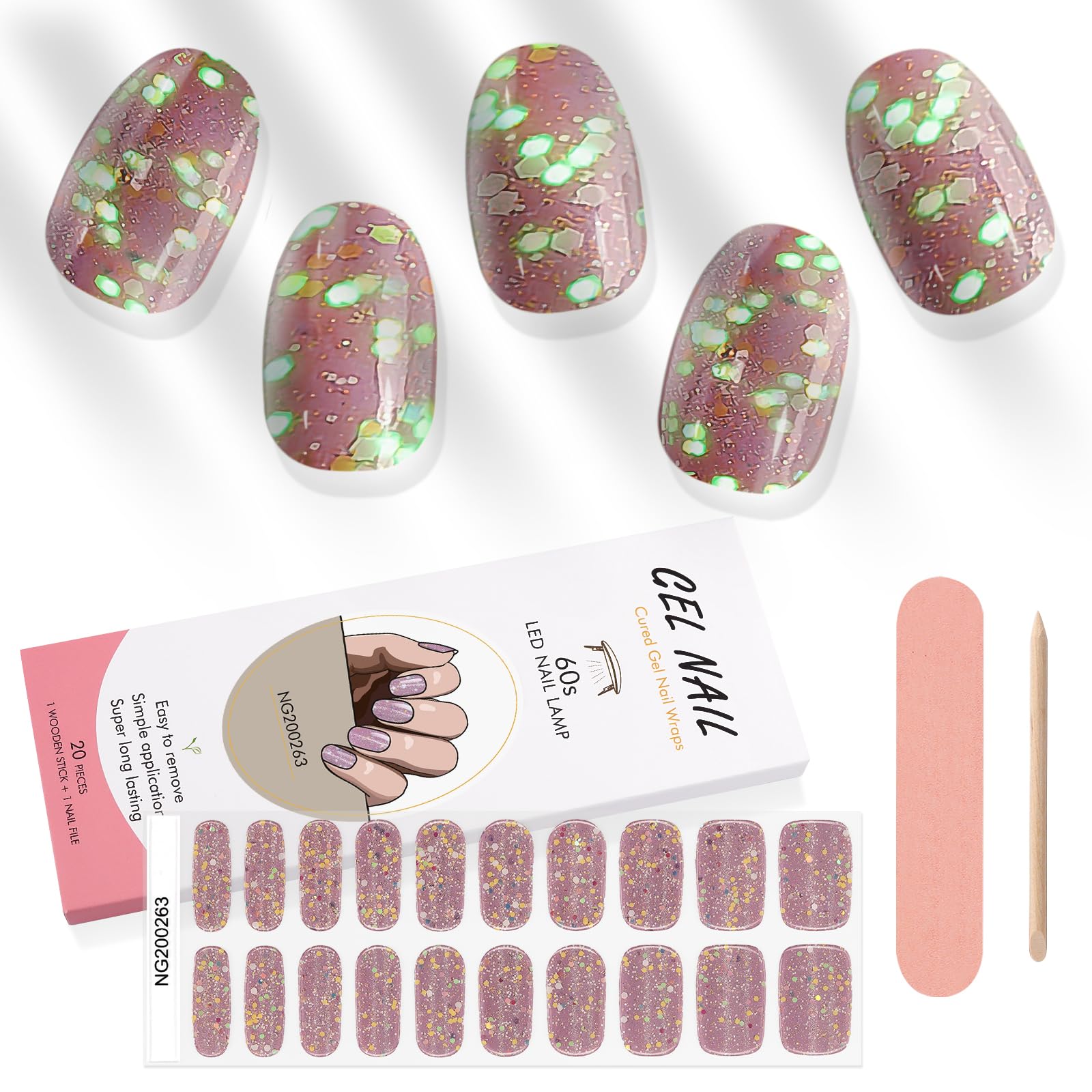 Kalolary 20-Pack Luminous Glitter Gel Nail Polish Stickers - Semi-Hardened Self-Adhesive Nail Art Decals for UV/LED Lamp Curing | Perfect for DIY Manicures, Salon Nail Designs & Party Glam Looks