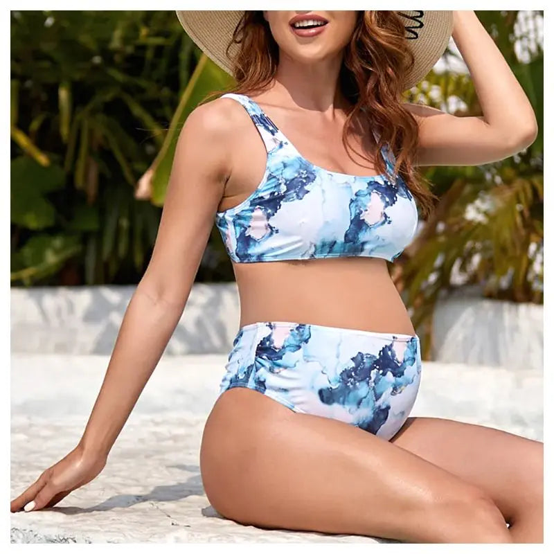 Tie Dye Maternity Swimwear - High Waist Push Up Bikini for Pregnant Women | Beach, Pool & Vacation Wear