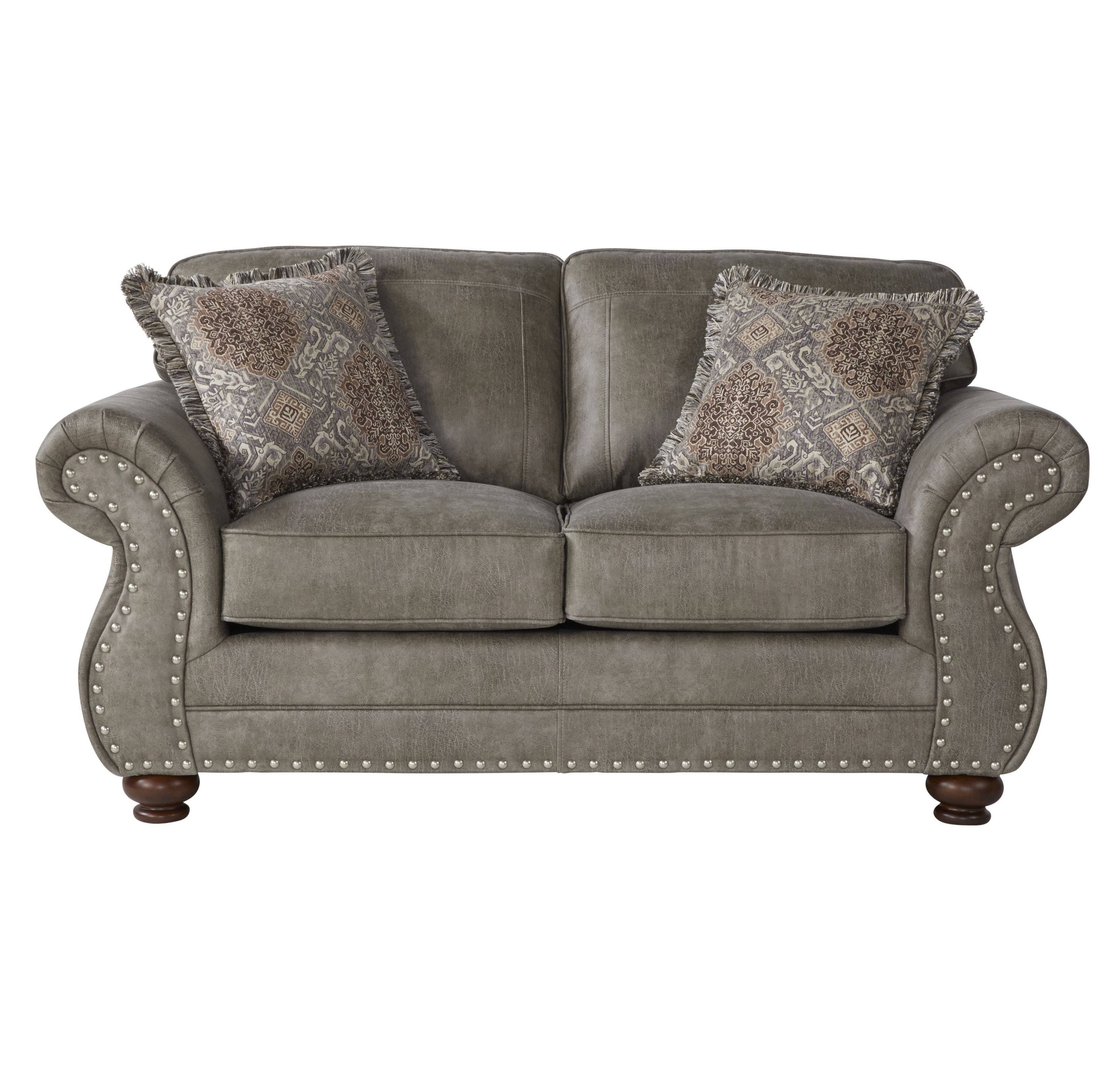 Leinster Faux Leather Loveseat with Nailhead Trim - Stone Gray Sofa for Living Room, Small Space & Apartment Decor