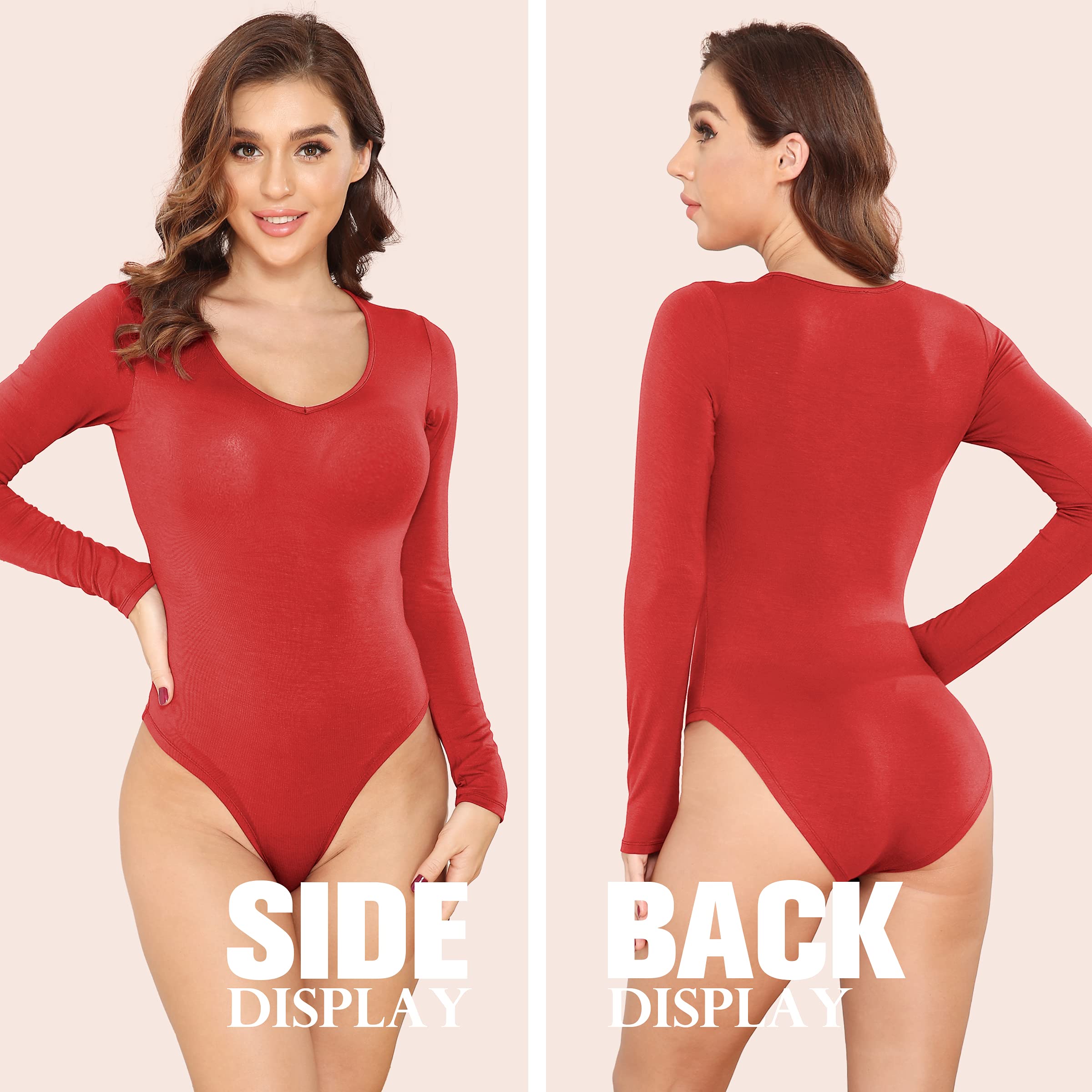 LAOLASI Women's V Neck Bodysuits 2024 - Slim Fit Casual Extender Bodysuit T-Shirt for Everyday Wear | Perfect for Work, Lounge & Layering