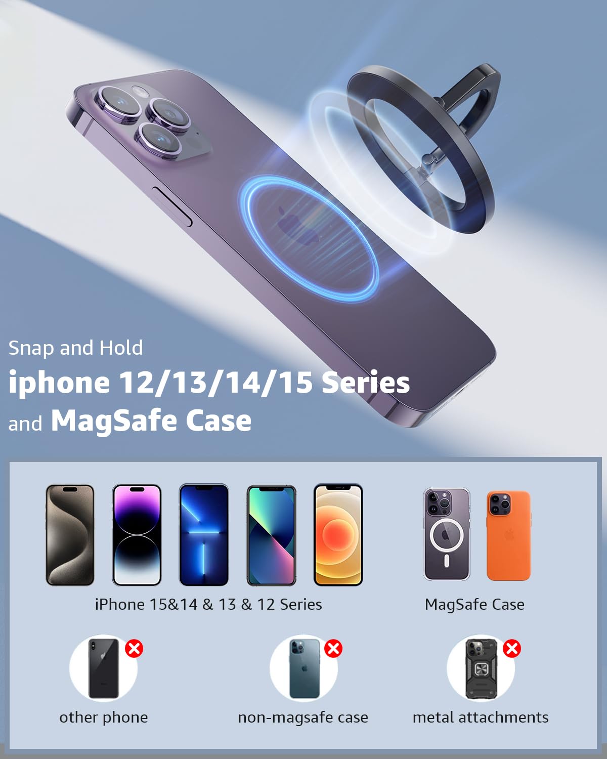 SUPERONE Adjustable Magnetic Phone Grip & Kickstand - Removable Finger Ring Holder for MagSafe Accessories | Compatible with iPhone 16/15/14/13/12 Series | Perfect for One-Hand Use, Video Watching & Secure Phone Handling
